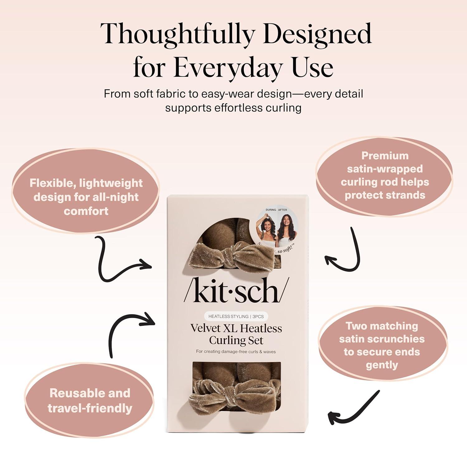 imageKitsch Satin Heatless Curling Set Heatless Curls Overnight with 34quot Hair Curler ampamp 2 Satin Scrunchies Comfortable Hair Curlers to Sleep In for FrizzFree No Heat Damage Styling Sunset Tie DyeEucalyptus