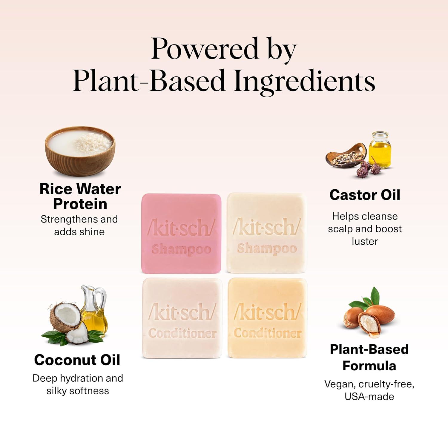 imageKitsch Shampoo and Conditioner Set 4pc Sampler Bars with Rice Water Shampoo and Conditioner Castor Oil Shampoo ampamp Coconut Oil Conditioner BottleFree Beauty for Hair Growth Repair ampamp Moisture