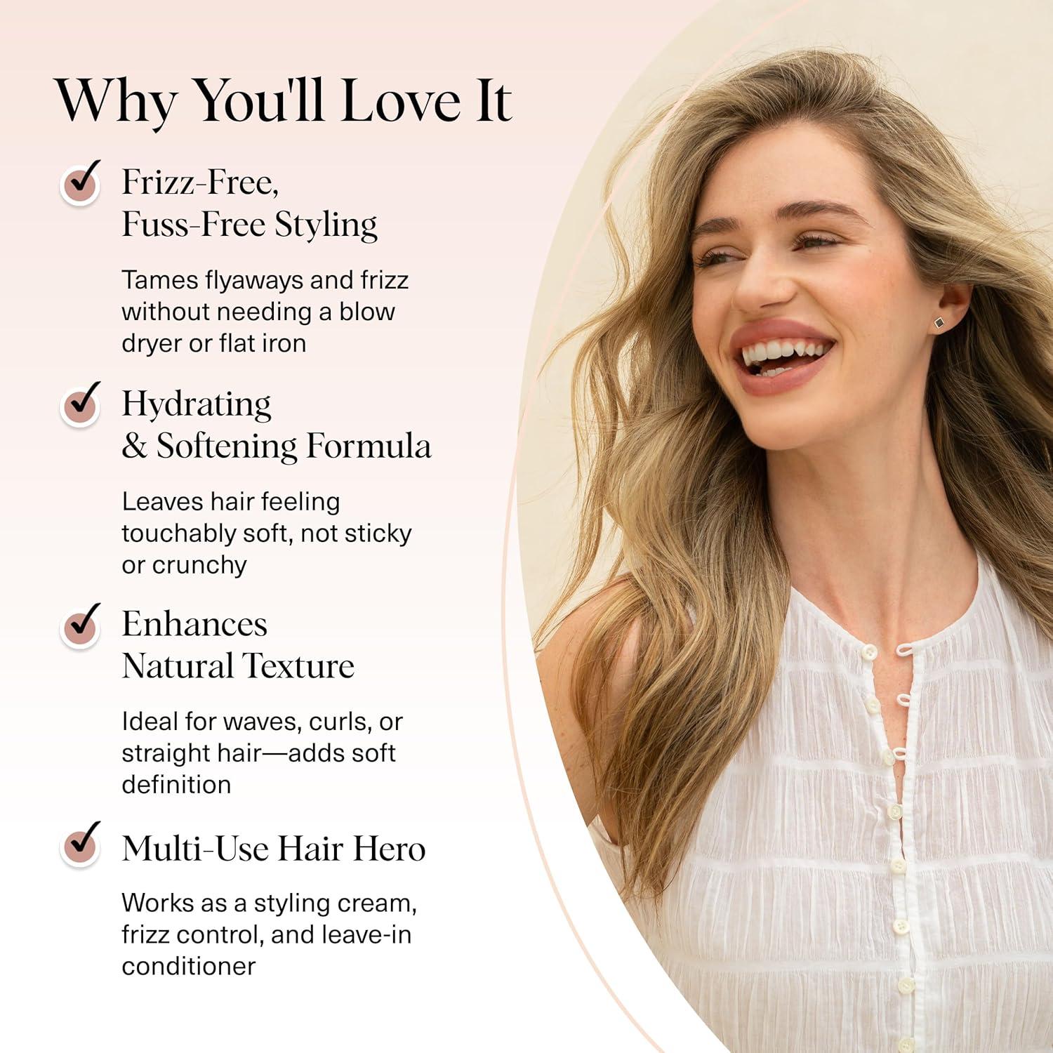 imageKitsch Smoothing Air Dry Cream for Hair Frizz Control Hair Care Product with Castor Oil ampamp Coconut Oil Weightless Styling Cream Enhances Natural Texture Appearance 24Hour Smooth Finish 5 oz