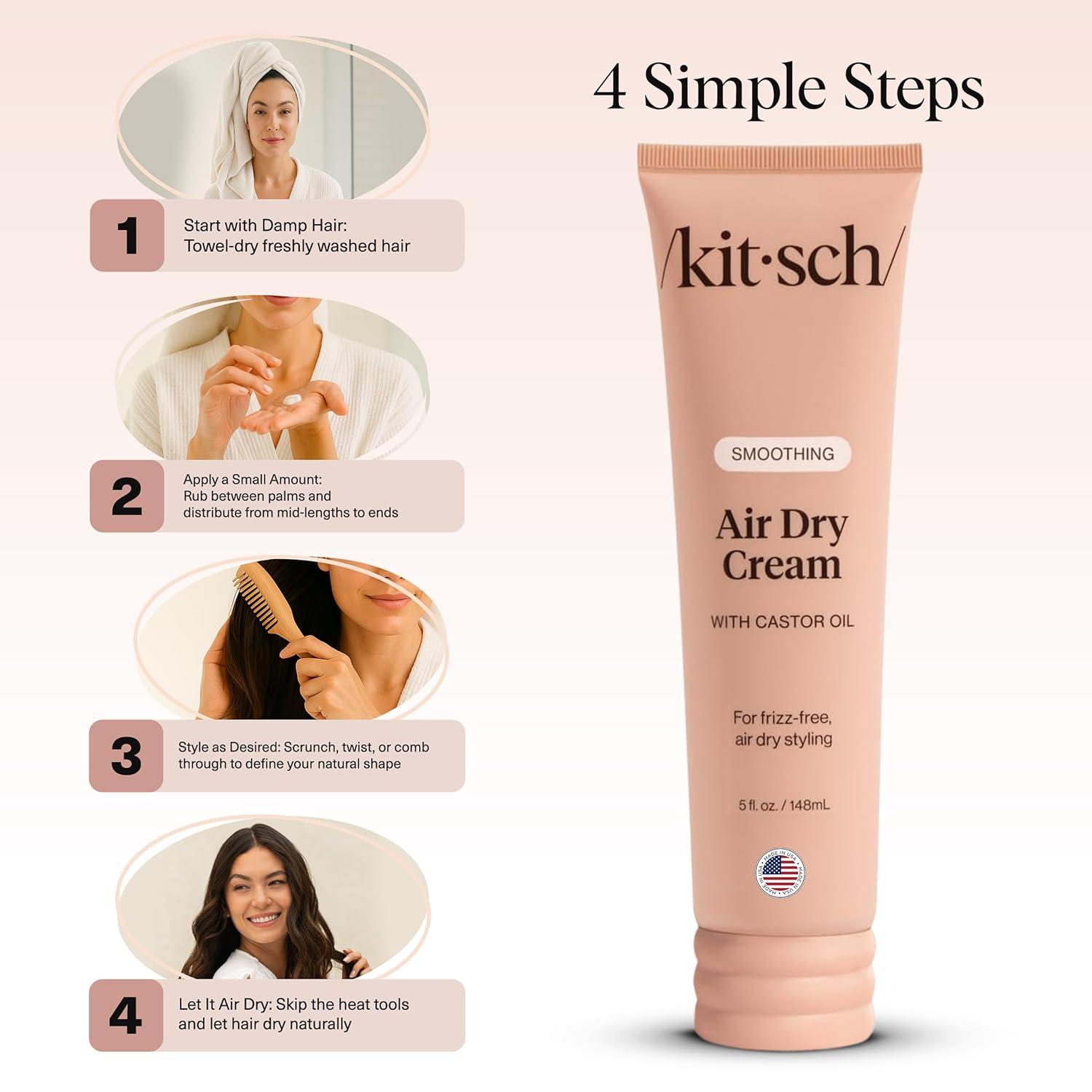 imageKitsch Smoothing Air Dry Cream for Hair Frizz Control Hair Care Product with Castor Oil ampamp Coconut Oil Weightless Styling Cream Enhances Natural Texture Appearance 24Hour Smooth Finish 5 oz