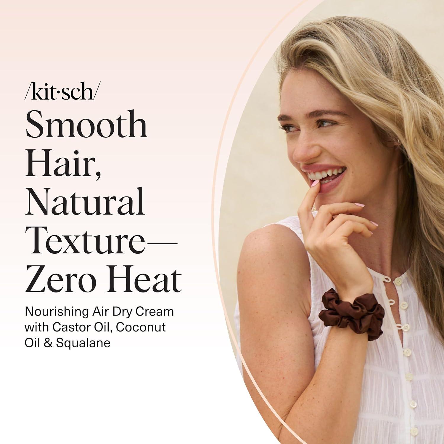 imageKitsch Smoothing Air Dry Cream for Hair Frizz Control Hair Care Product with Castor Oil ampamp Coconut Oil Weightless Styling Cream Enhances Natural Texture Appearance 24Hour Smooth Finish 5 oz