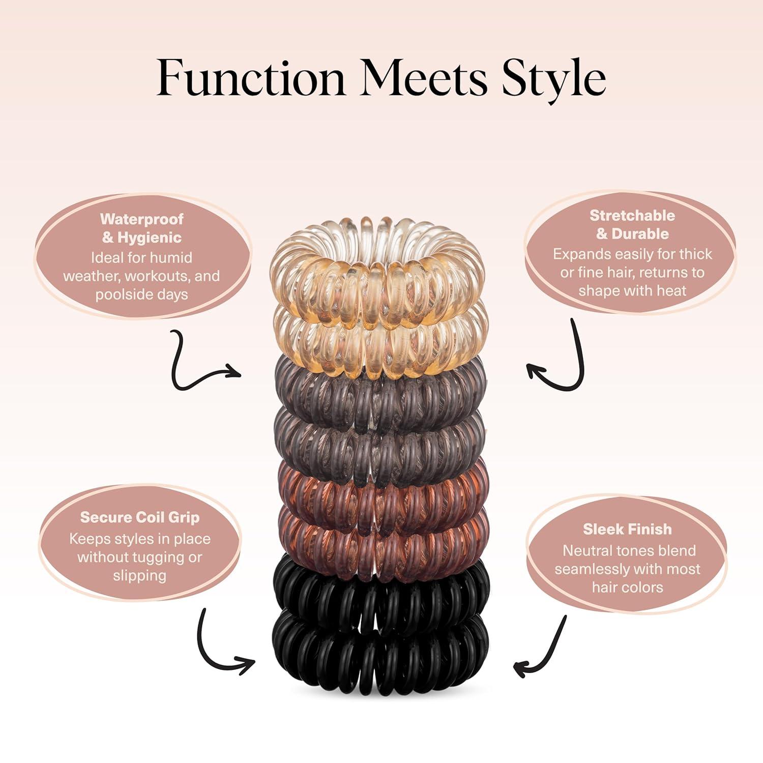 imageKitsch Spiral Hair Ties for Women Creaseless and Dentfree Black Hair Ties No Damage Phone Cord Coils Made of Flexible and Durable Plastic Ideal for Daily Use 8pcsBrunette