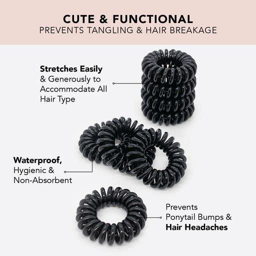 imageKitsch Spiral Hair Ties for Women Creaseless and Dentfree Black Hair Ties No Damage Phone Cord Coils Made of Flexible and Durable Plastic Ideal for Daily Use 8pcsBlack