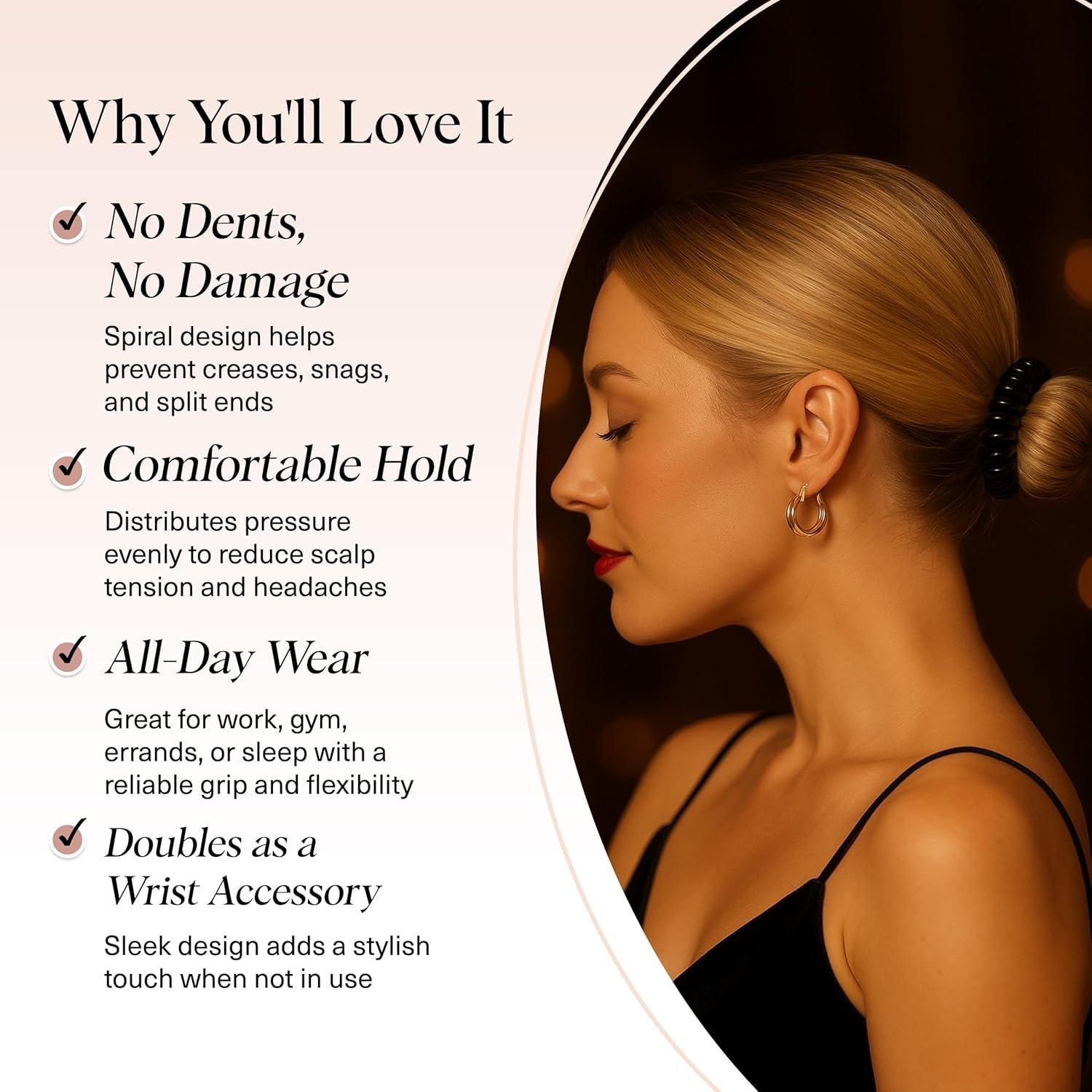 imageKitsch Spiral Hair Ties for Women Creaseless and Dentfree Black Hair Ties No Damage Phone Cord Coils Made of Flexible and Durable Plastic Ideal for Daily Use 8pcsBrunette