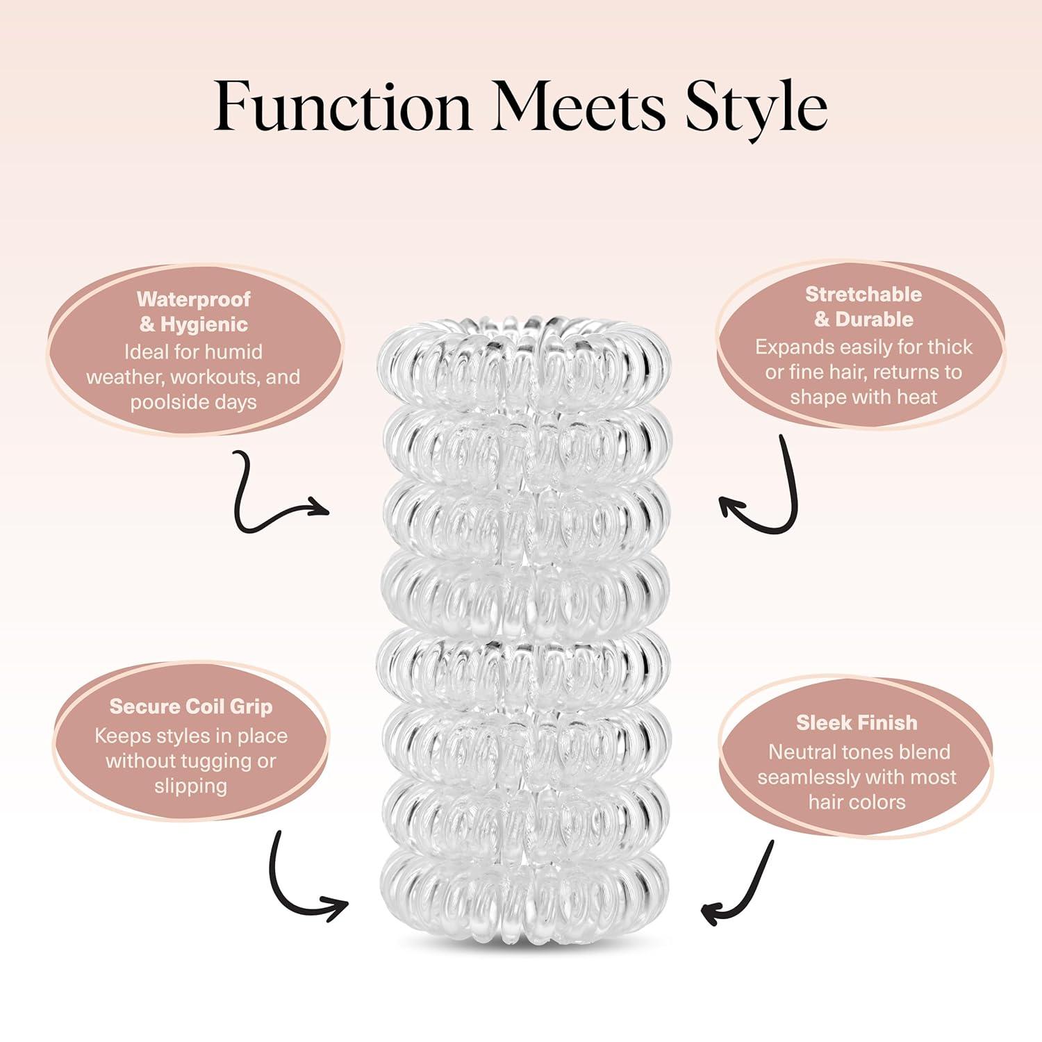 imageKitsch Spiral Hair Ties for Women Creaseless and Dentfree Black Hair Ties No Damage Phone Cord Coils Made of Flexible and Durable Plastic Ideal for Daily Use 8pcsTransparent