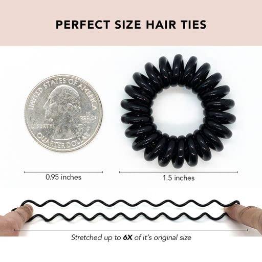 imageKitsch Spiral Hair Ties for Women Creaseless and Dentfree Black Hair Ties No Damage Phone Cord Coils Made of Flexible and Durable Plastic Ideal for Daily Use 8pcsBrunette