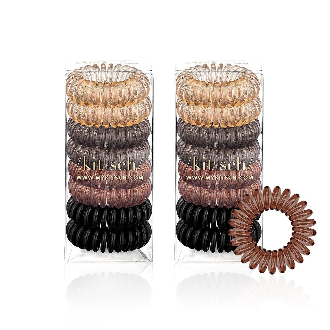 imageKitsch Spiral Hair Ties for Women Creaseless and Dentfree Black Hair Ties No Damage Phone Cord Coils Made of Flexible and Durable Plastic Ideal for Daily Use 8pcsBrunette