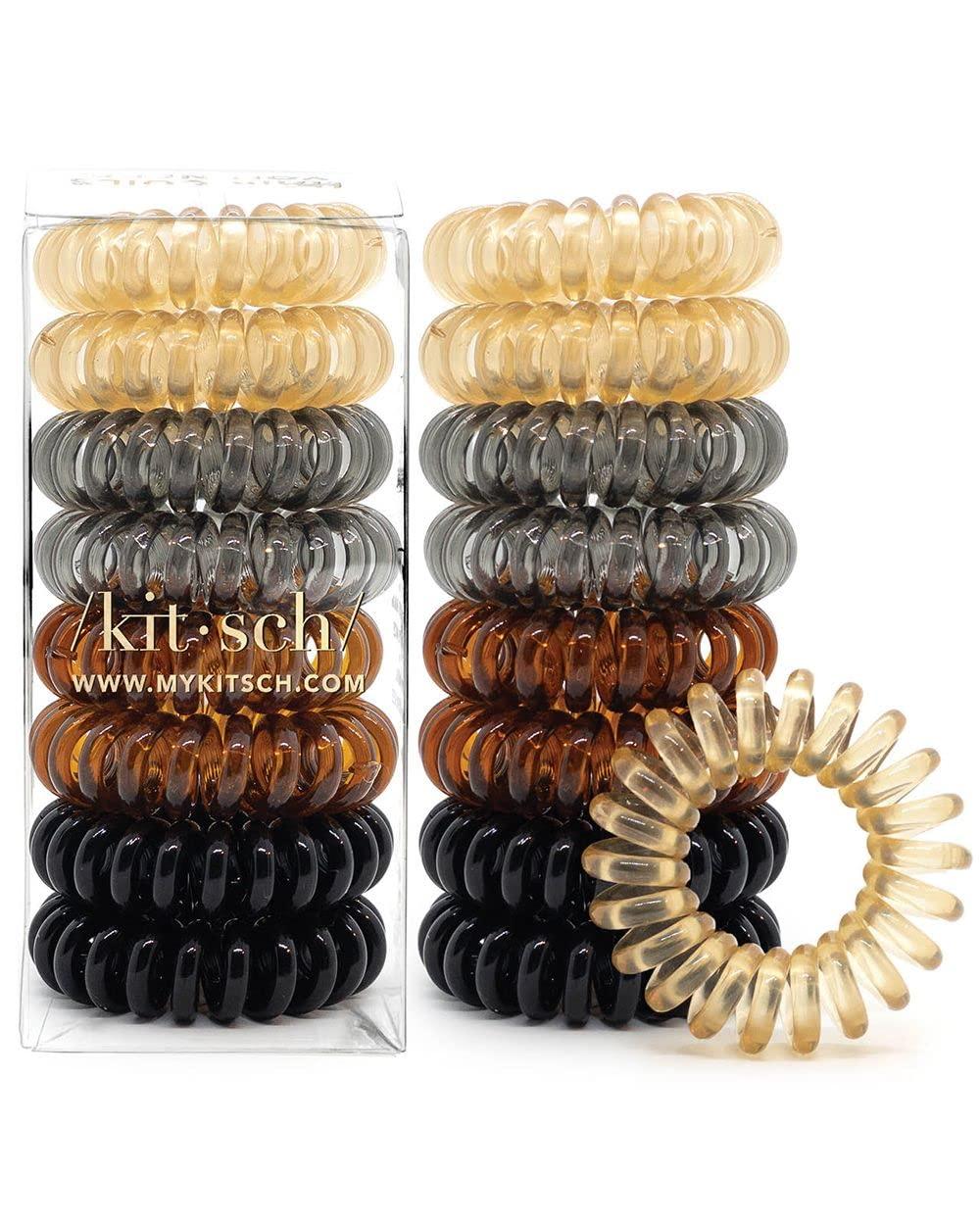 imageKitsch Spiral Hair Ties for Women Creaseless and Dentfree Black Hair Ties No Damage Phone Cord Coils Made of Flexible and Durable Plastic Ideal for Daily Use 8pcsBrunette