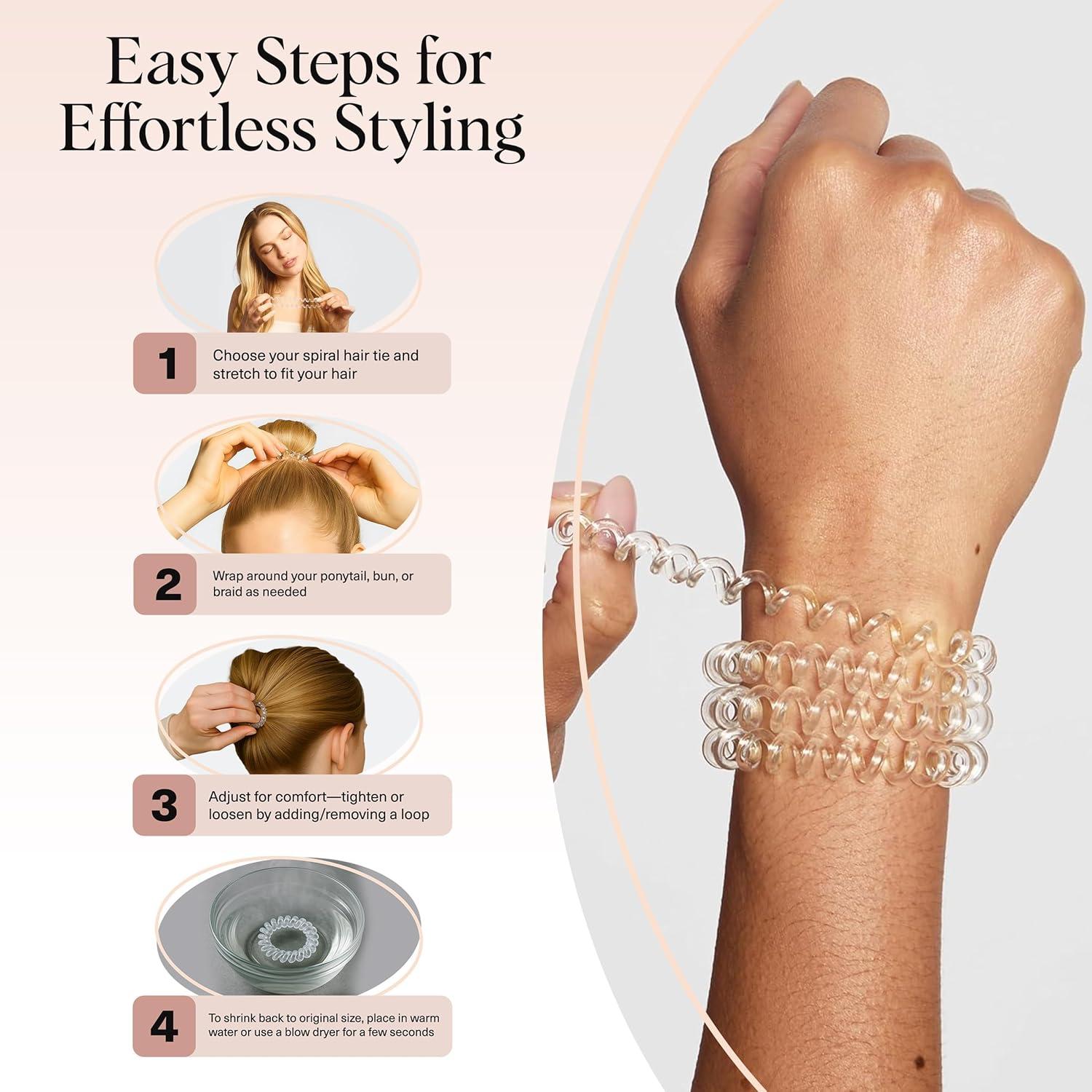 imageKitsch Spiral Hair Ties for Women Creaseless and Dentfree Black Hair Ties No Damage Phone Cord Coils Made of Flexible and Durable Plastic Ideal for Daily Use 8pcsWhite