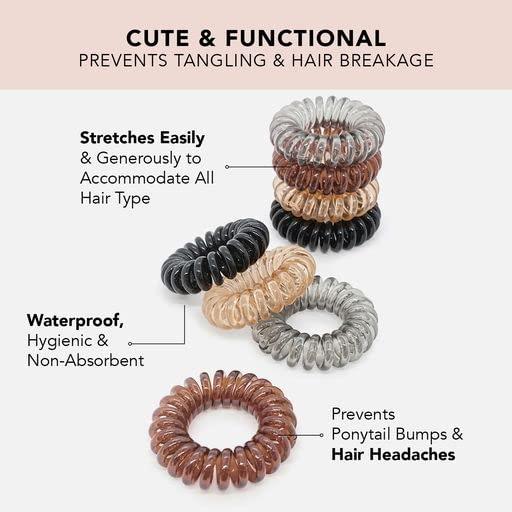 imageKitsch Spiral Hair Ties for Women Creaseless and Dentfree Black Hair Ties No Damage Phone Cord Coils Made of Flexible and Durable Plastic Ideal for Daily Use 8pcsBrunette