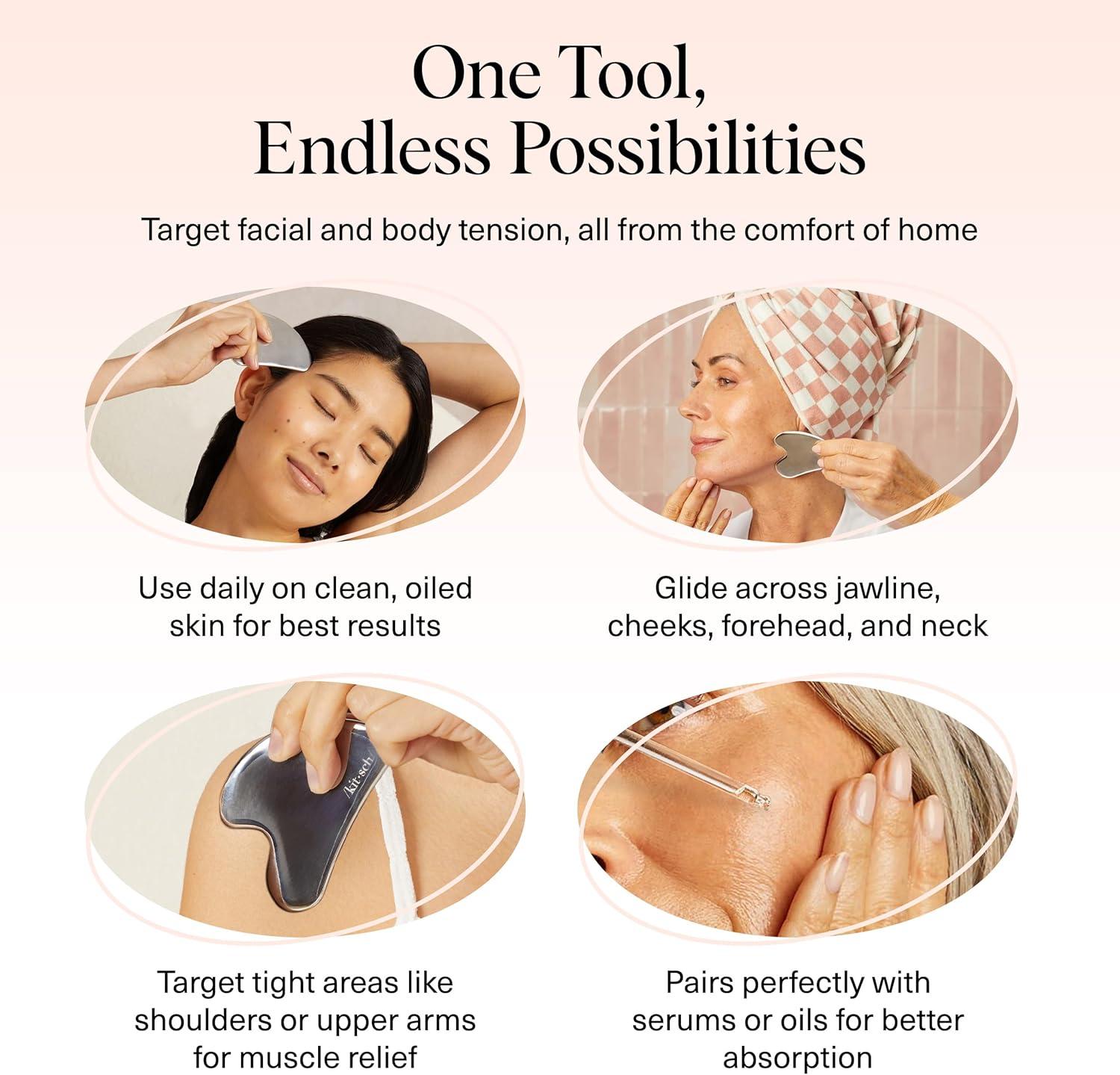 imageKitsch Stainless Steel Gua Sha Facial Tools Lymphatic Drainage Massager for Face ampamp Chin Jawline Shaper Double Chin Reducer Guasha Tool for Face Massager Skin Care Tools IrridescentSilver