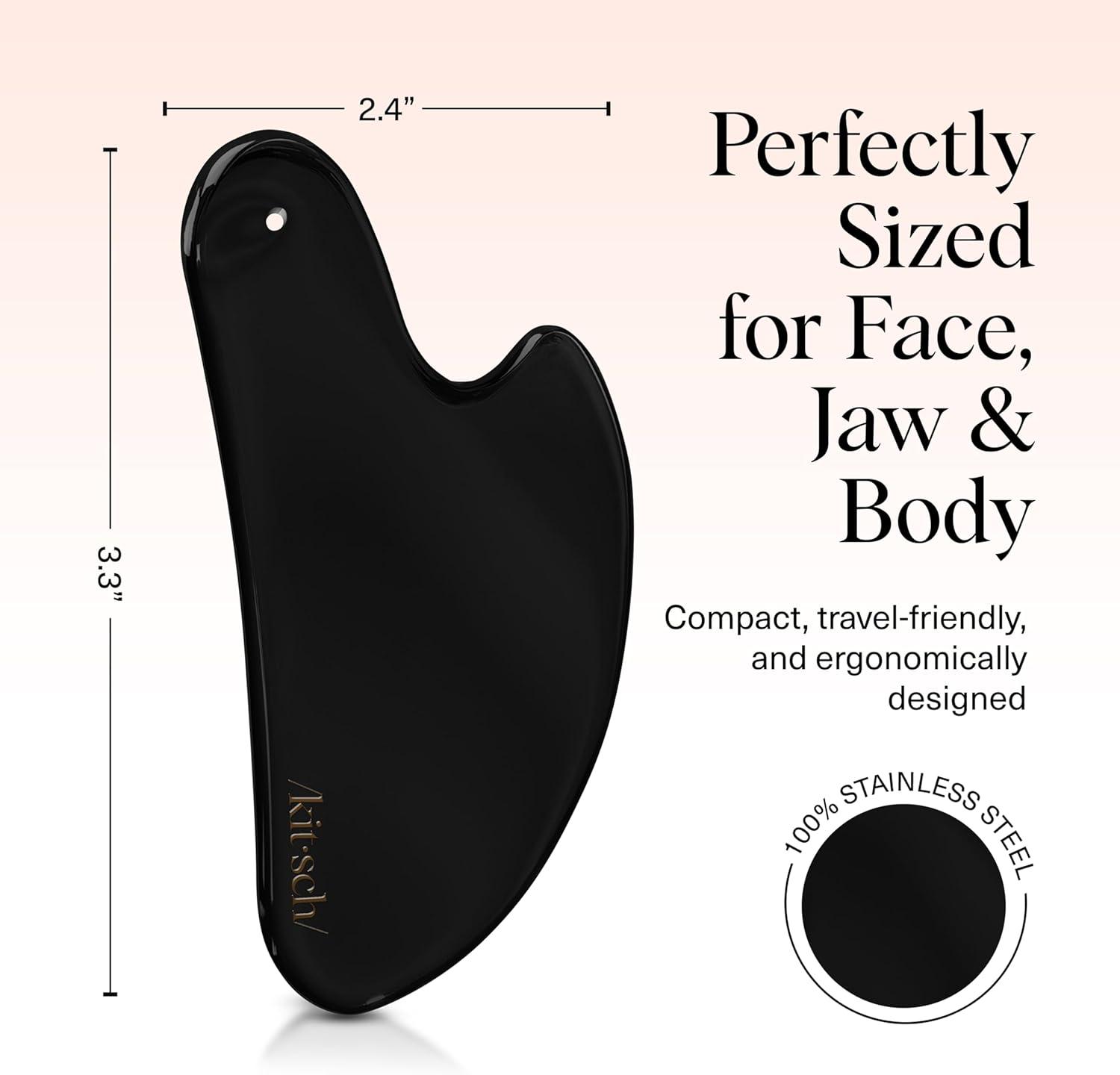 imageKitsch Stainless Steel Gua Sha Facial Tools Lymphatic Drainage Massager for Face ampamp Chin Jawline Shaper Double Chin Reducer Guasha Tool for Face Massager Skin Care Tools IrridescentMatte Black