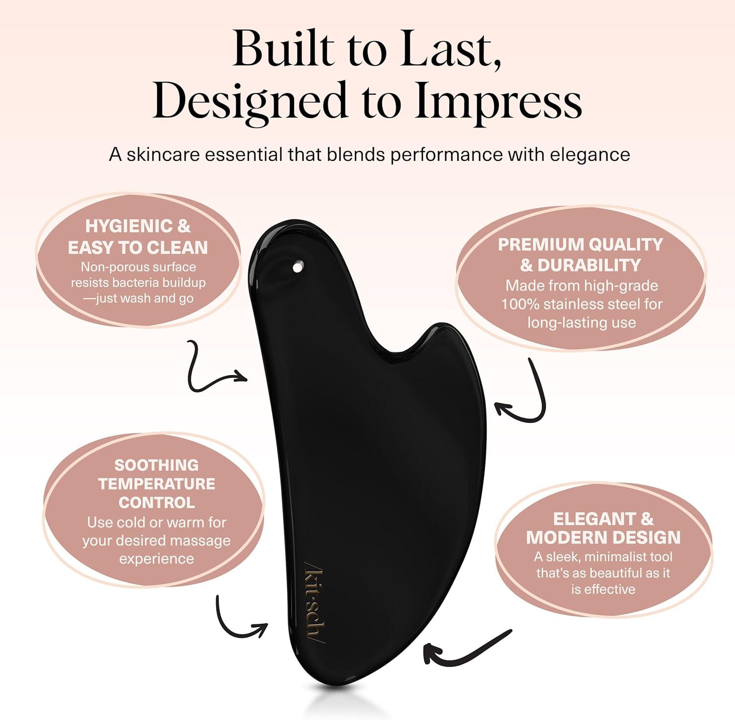 imageKitsch Stainless Steel Gua Sha Facial Tools Lymphatic Drainage Massager for Face ampamp Chin Jawline Shaper Double Chin Reducer Guasha Tool for Face Massager Skin Care Tools IrridescentMatte Black