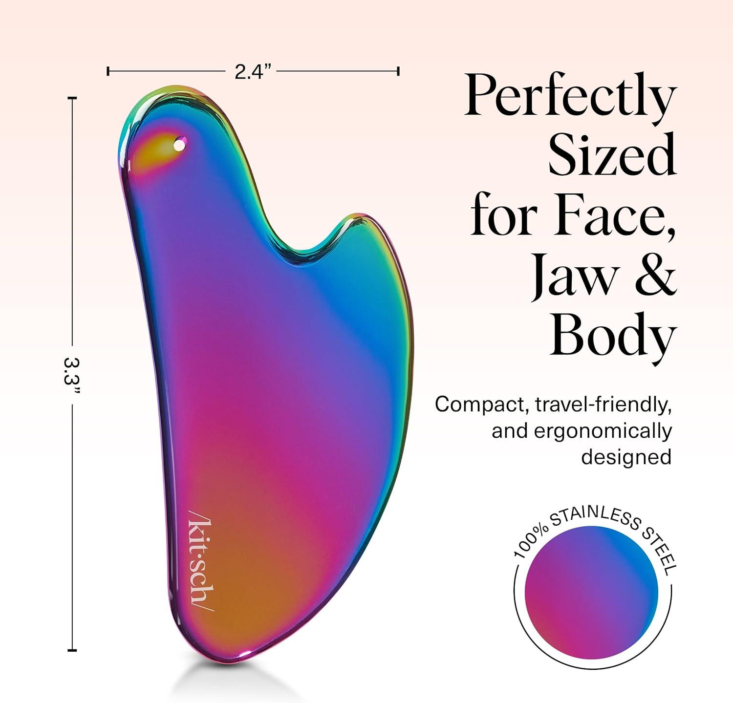imageKitsch Stainless Steel Gua Sha Facial Tools Lymphatic Drainage Massager for Face ampamp Chin Jawline Shaper Double Chin Reducer Guasha Tool for Face Massager Skin Care Tools IrridescentIrridescent