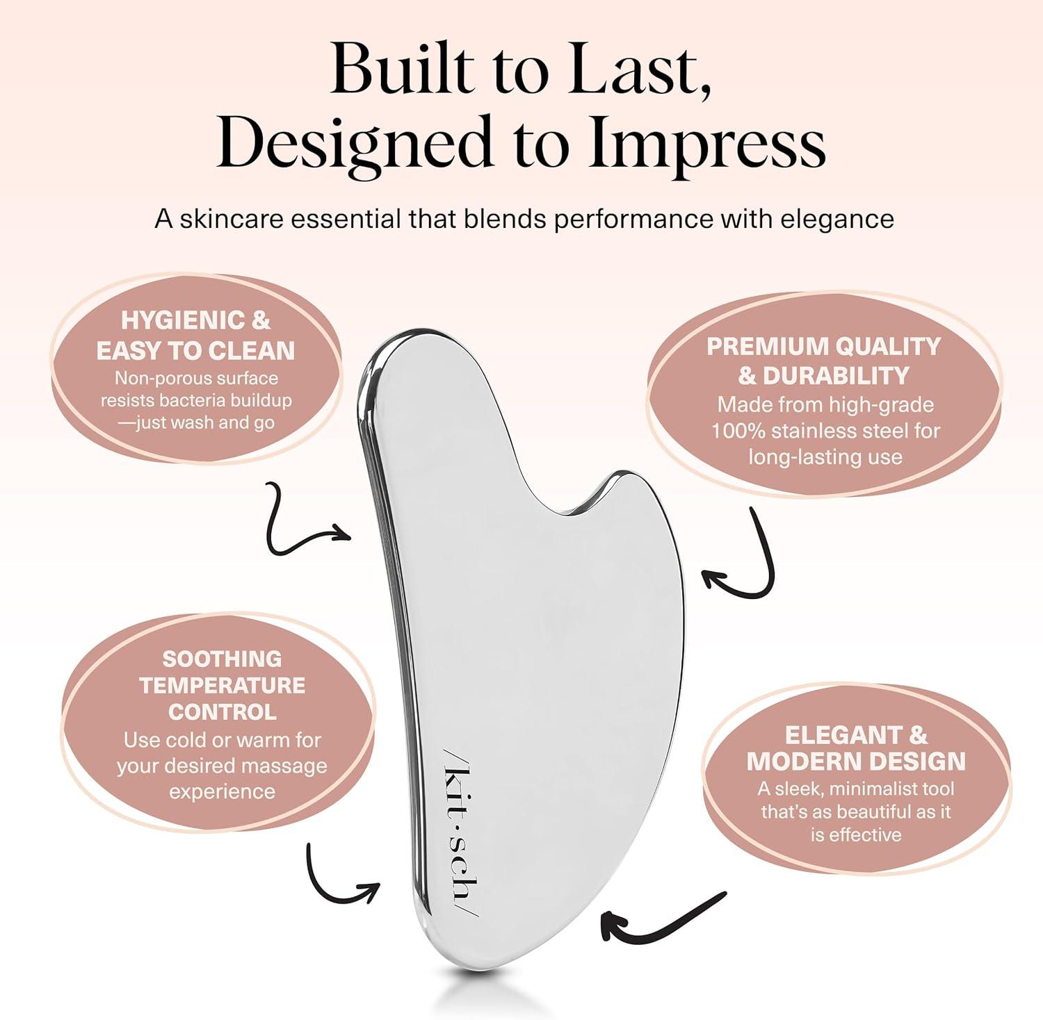 imageKitsch Stainless Steel Gua Sha Facial Tools Lymphatic Drainage Massager for Face ampamp Chin Jawline Shaper Double Chin Reducer Guasha Tool for Face Massager Skin Care Tools IrridescentSilver