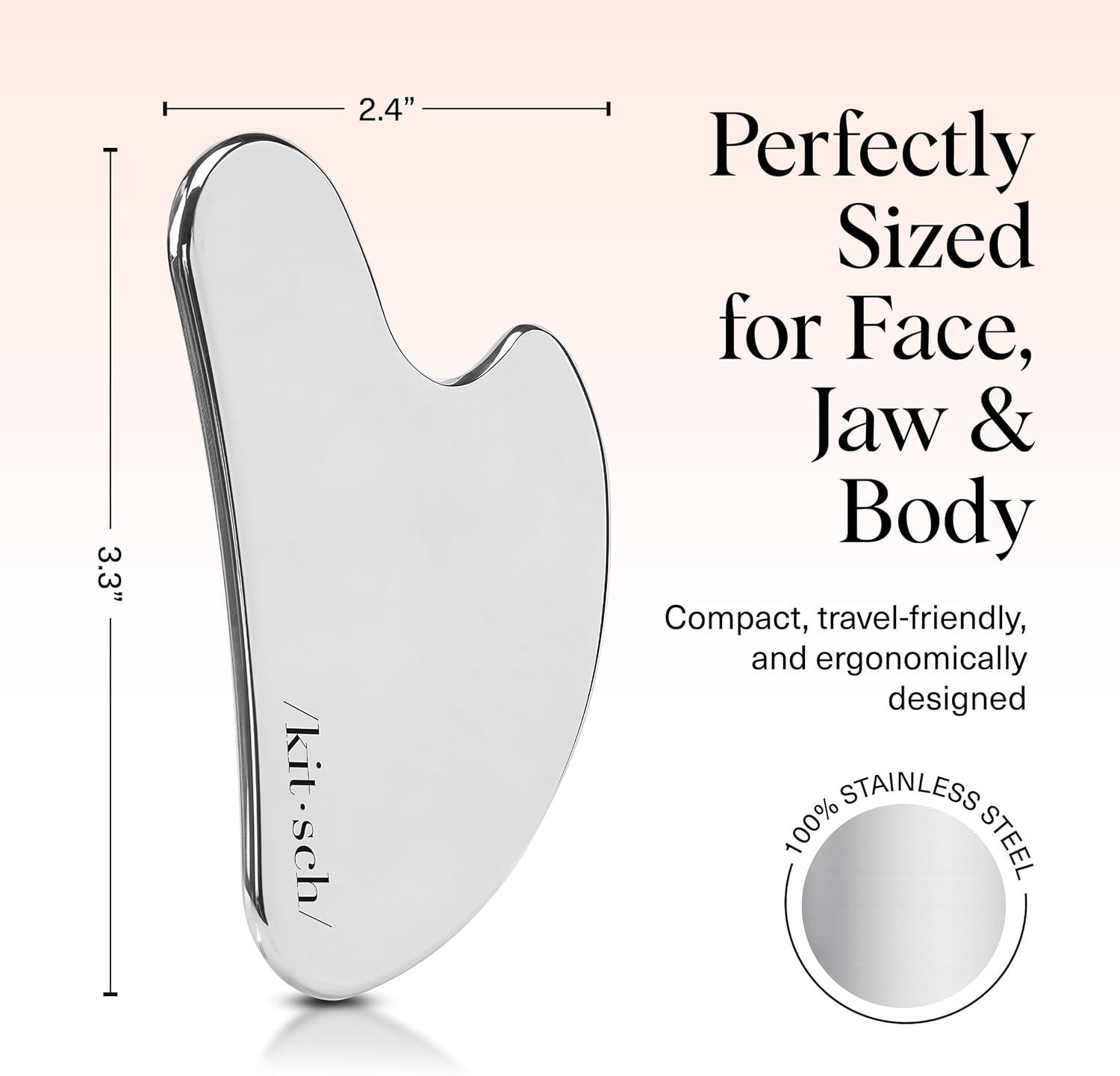 imageKitsch Stainless Steel Gua Sha Facial Tools Lymphatic Drainage Massager for Face ampamp Chin Jawline Shaper Double Chin Reducer Guasha Tool for Face Massager Skin Care Tools IrridescentSilver