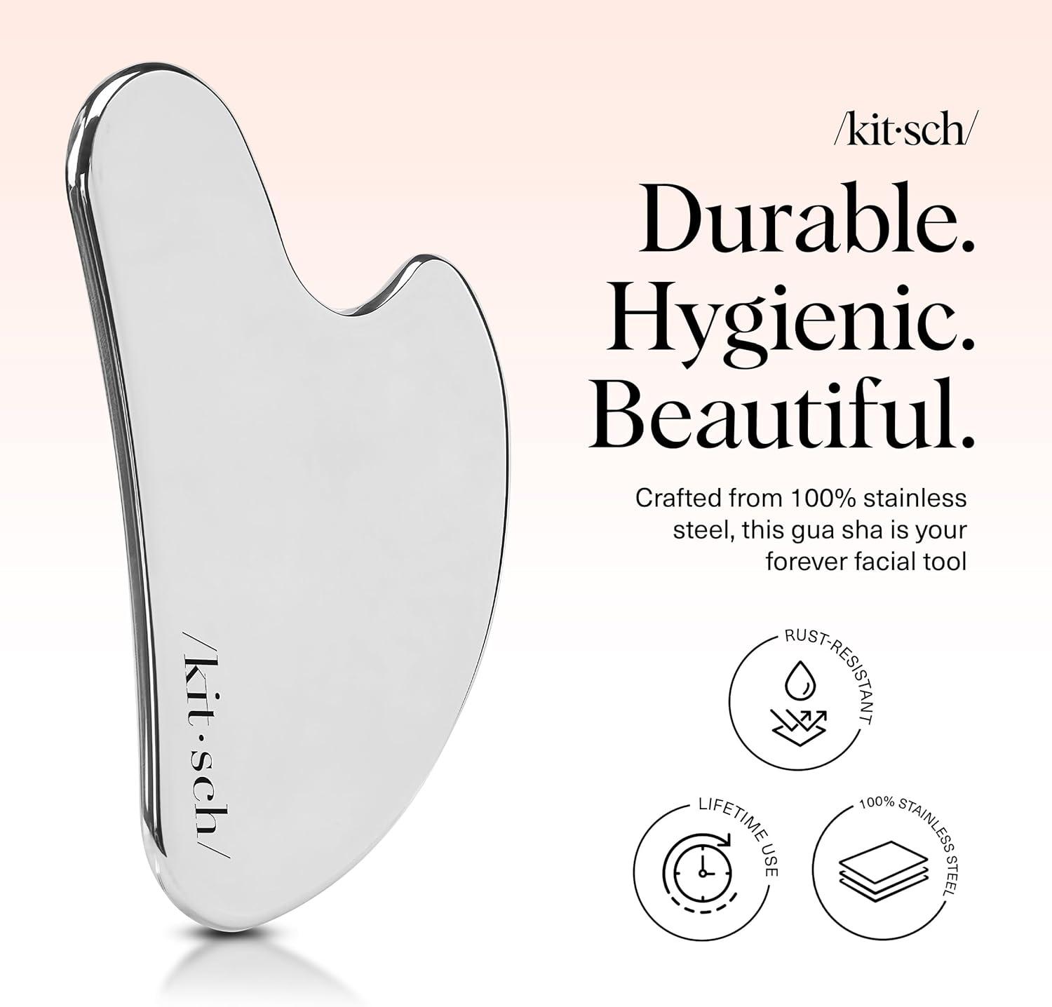 imageKitsch Stainless Steel Gua Sha Facial Tools Lymphatic Drainage Massager for Face ampamp Chin Jawline Shaper Double Chin Reducer Guasha Tool for Face Massager Skin Care Tools IrridescentSilver