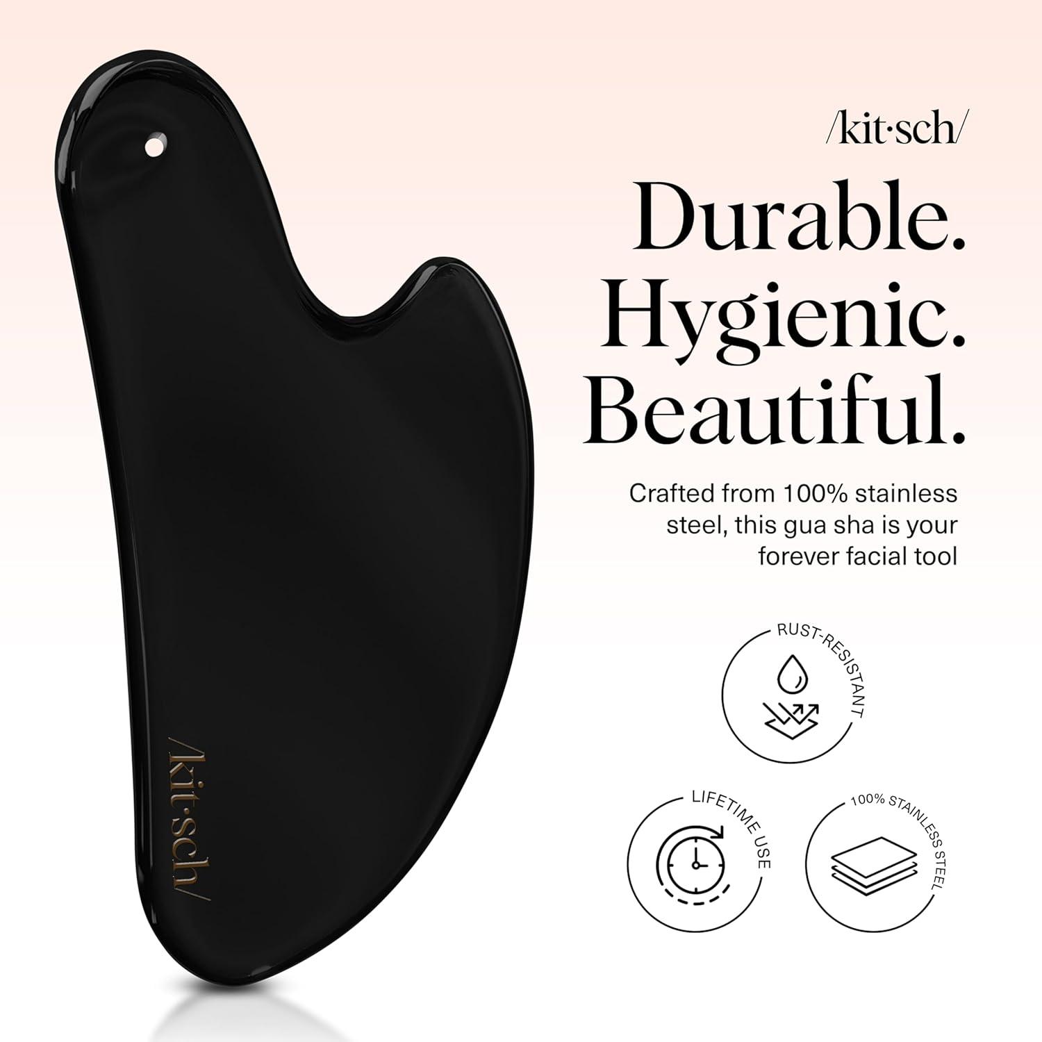imageKitsch Stainless Steel Gua Sha Facial Tools Lymphatic Drainage Massager for Face ampamp Chin Jawline Shaper Double Chin Reducer Guasha Tool for Face Massager Skin Care Tools IrridescentMatte Black