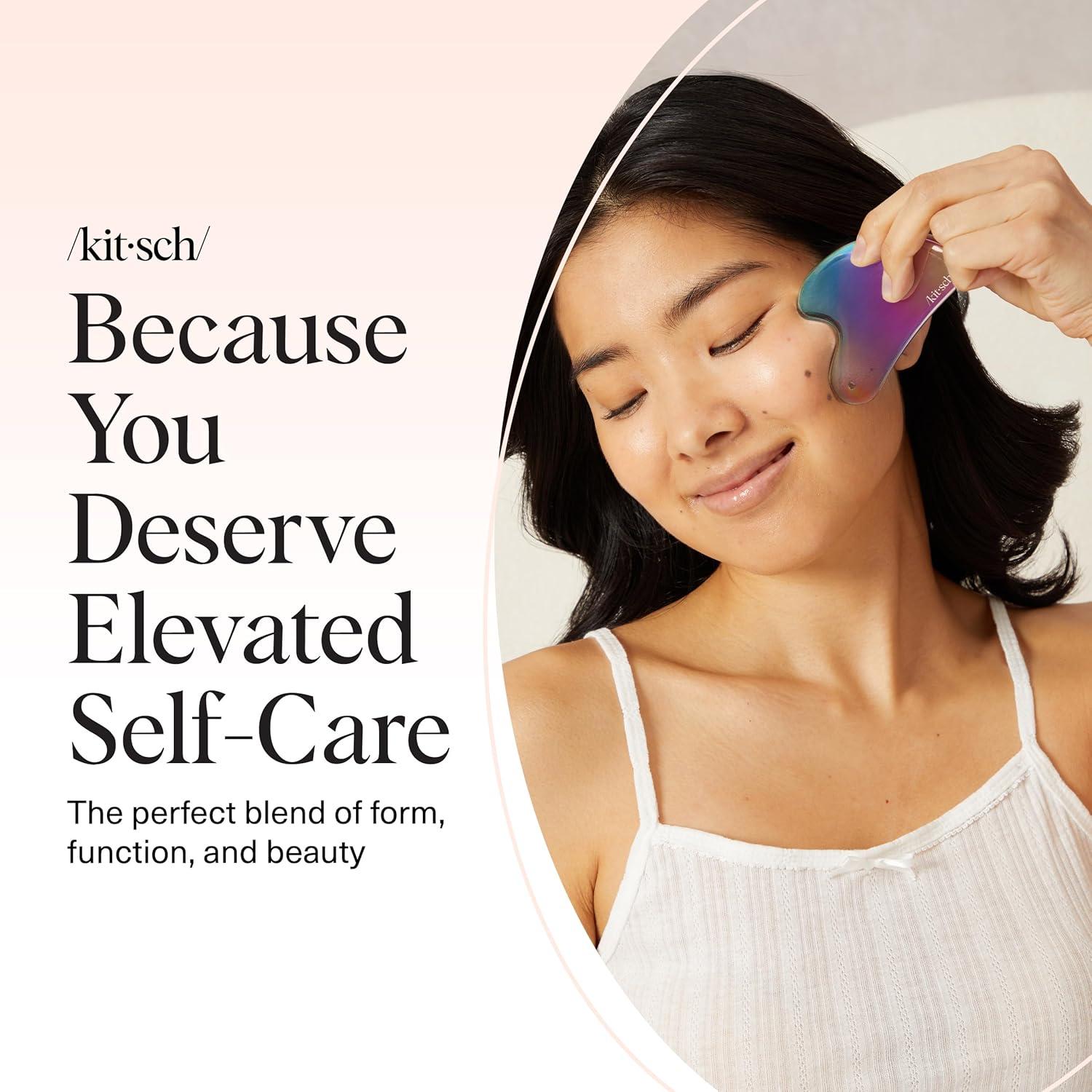 imageKitsch Stainless Steel Gua Sha Facial Tools Lymphatic Drainage Massager for Face ampamp Chin Jawline Shaper Double Chin Reducer Guasha Tool for Face Massager Skin Care Tools IrridescentIrridescent