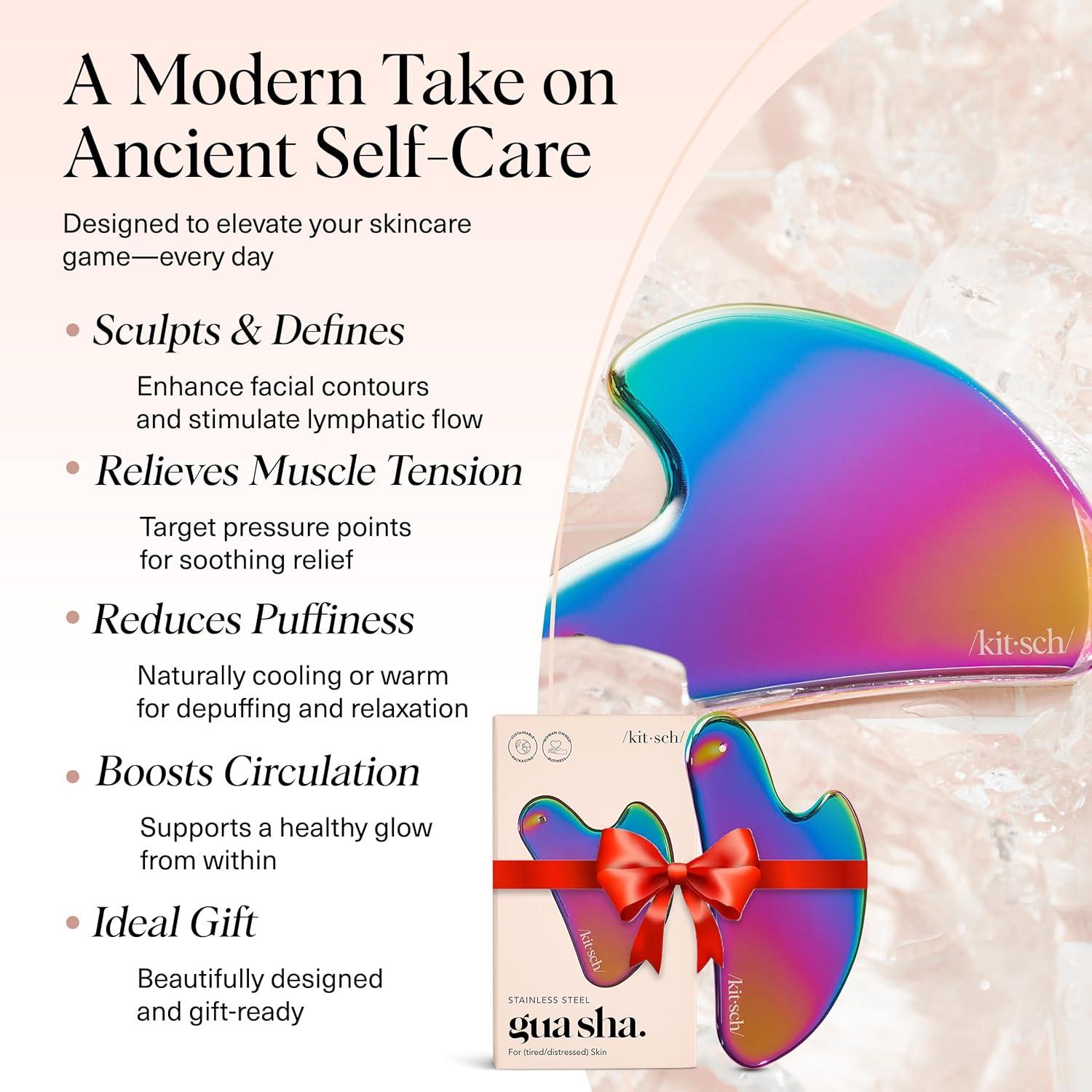 imageKitsch Stainless Steel Gua Sha Facial Tools Lymphatic Drainage Massager for Face ampamp Chin Jawline Shaper Double Chin Reducer Guasha Tool for Face Massager Skin Care Tools IrridescentIrridescent