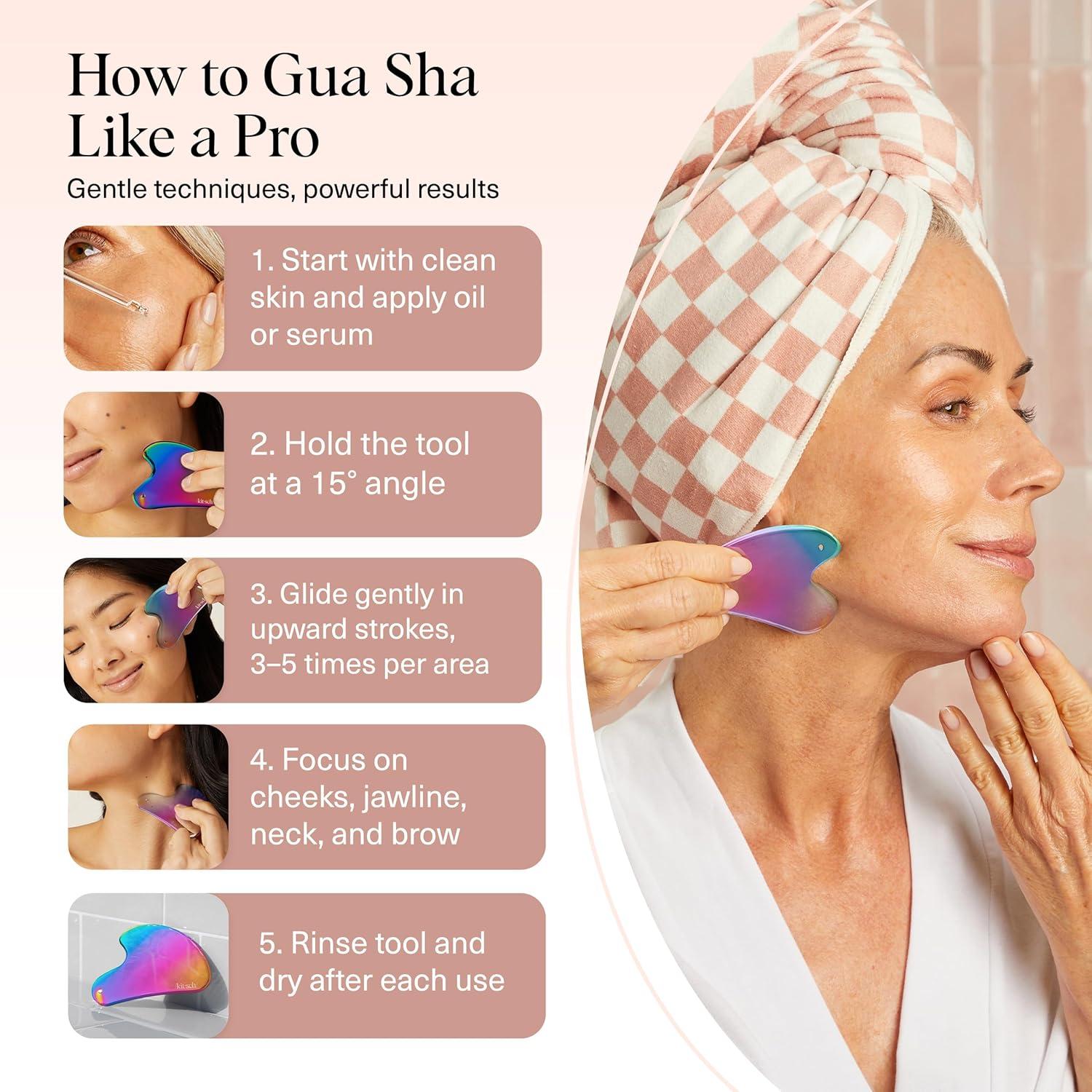 imageKitsch Stainless Steel Gua Sha Facial Tools Lymphatic Drainage Massager for Face ampamp Chin Jawline Shaper Double Chin Reducer Guasha Tool for Face Massager Skin Care Tools IrridescentIrridescent