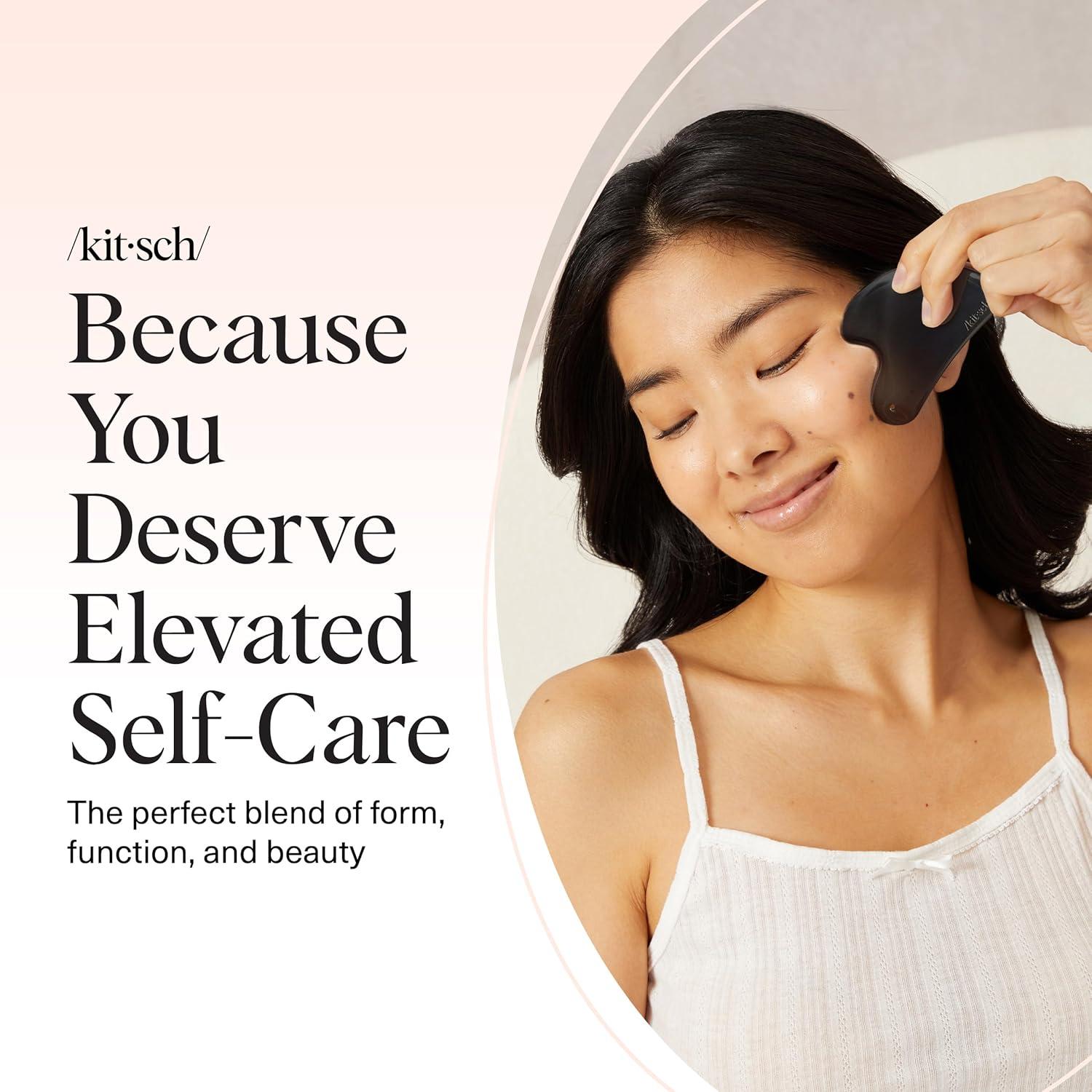 imageKitsch Stainless Steel Gua Sha Facial Tools Lymphatic Drainage Massager for Face ampamp Chin Jawline Shaper Double Chin Reducer Guasha Tool for Face Massager Skin Care Tools IrridescentMatte Black