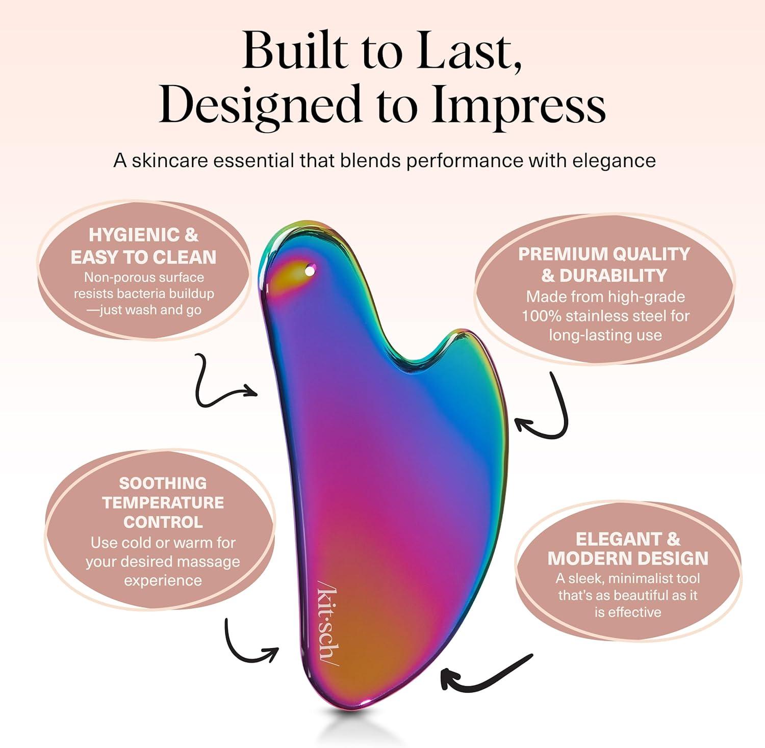 imageKitsch Stainless Steel Gua Sha Facial Tools Lymphatic Drainage Massager for Face ampamp Chin Jawline Shaper Double Chin Reducer Guasha Tool for Face Massager Skin Care Tools IrridescentIrridescent
