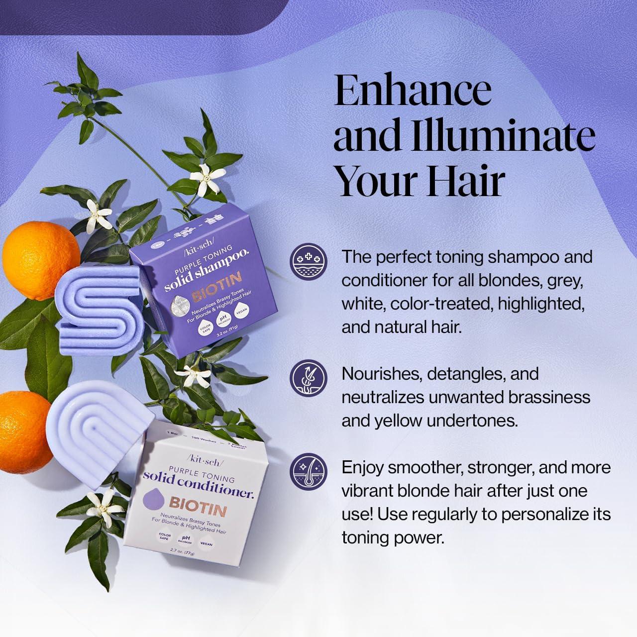 imageKitsch Toning Purple Shampoo ampamp Conditioner Bar Set For Blondes ampamp Color Treated Hair With Biotin for Strengthening ampamp Neutralizing Brassy Tones Vegan Silicone ampamp Sulfate Free Made in USA