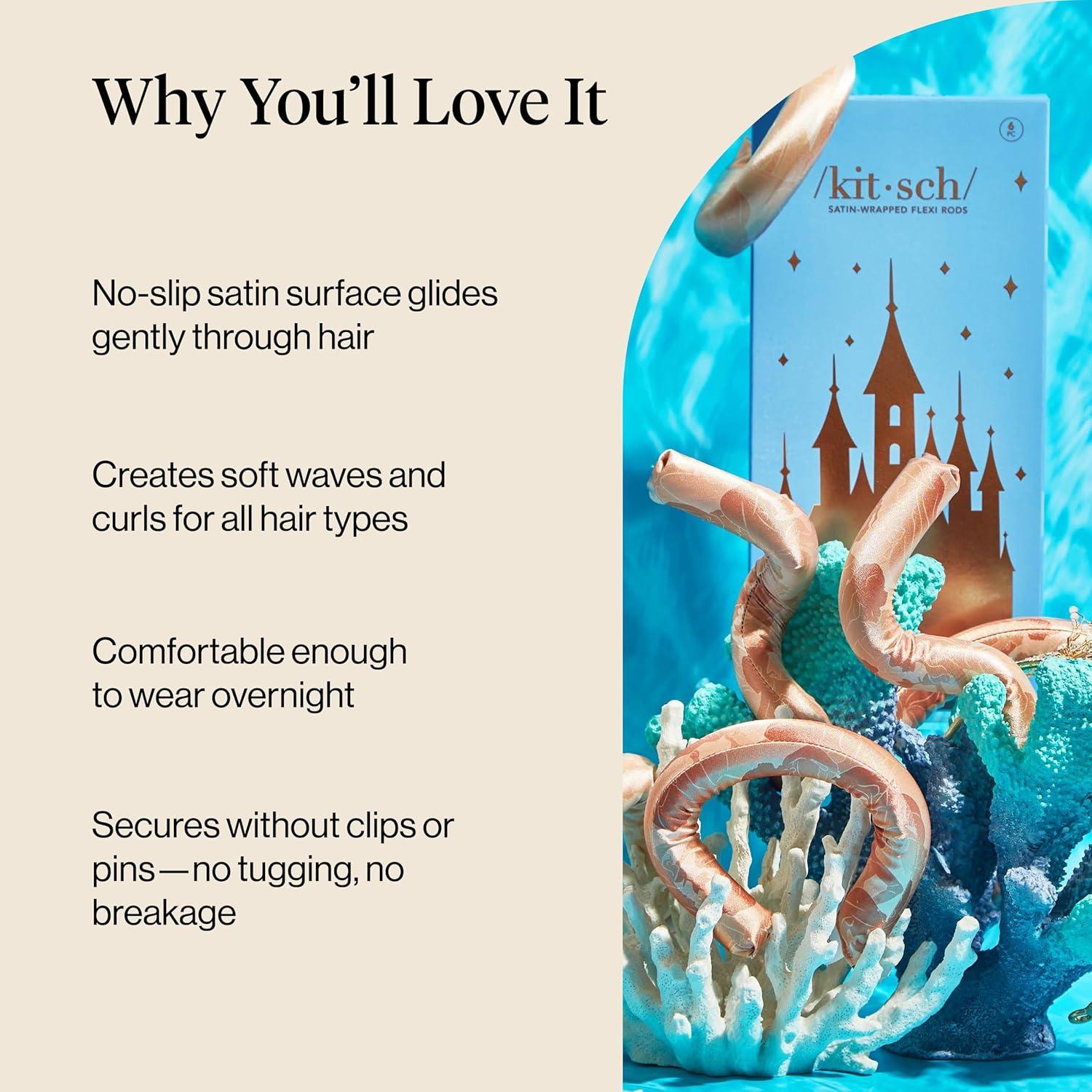 imageKitsch XL Flexi Rods for Heatless Curls Overnight Soft Velvet Hair Rollers for Women Hair Curlers to Sleep In Eucalyptus 4pcsDisney Princess