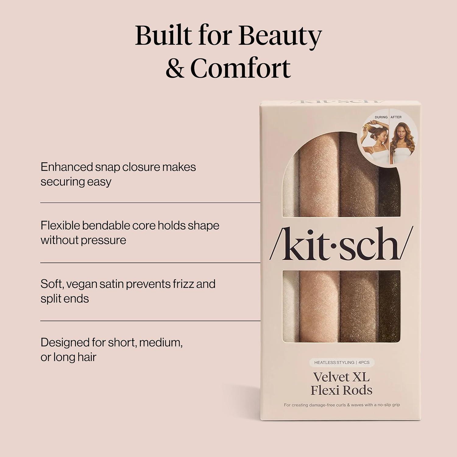 imageKitsch XL Flexi Rods for Heatless Curls Overnight Soft Velvet Hair Rollers for Women Hair Curlers to Sleep In Eucalyptus 4pcsEucalyptus