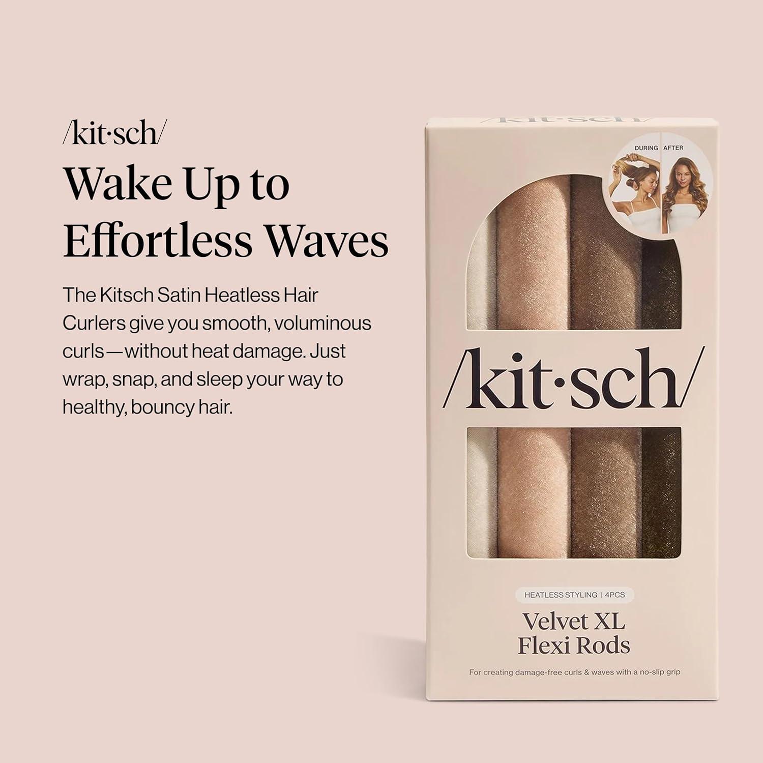 imageKitsch XL Flexi Rods for Heatless Curls Overnight Soft Velvet Hair Rollers for Women Hair Curlers to Sleep In Eucalyptus 4pcsEucalyptus