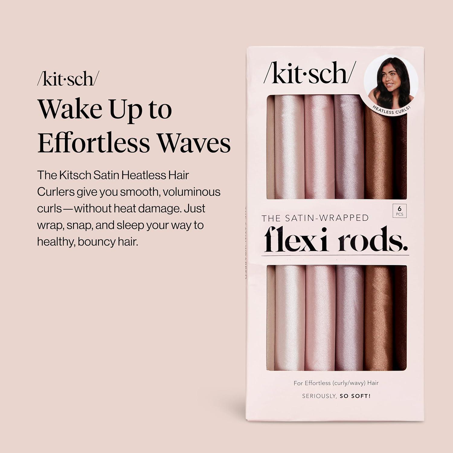 imageKitsch XL Flexi Rods for Heatless Curls Overnight Soft Velvet Hair Rollers for Women Hair Curlers to Sleep In Eucalyptus 4pcsRosewood