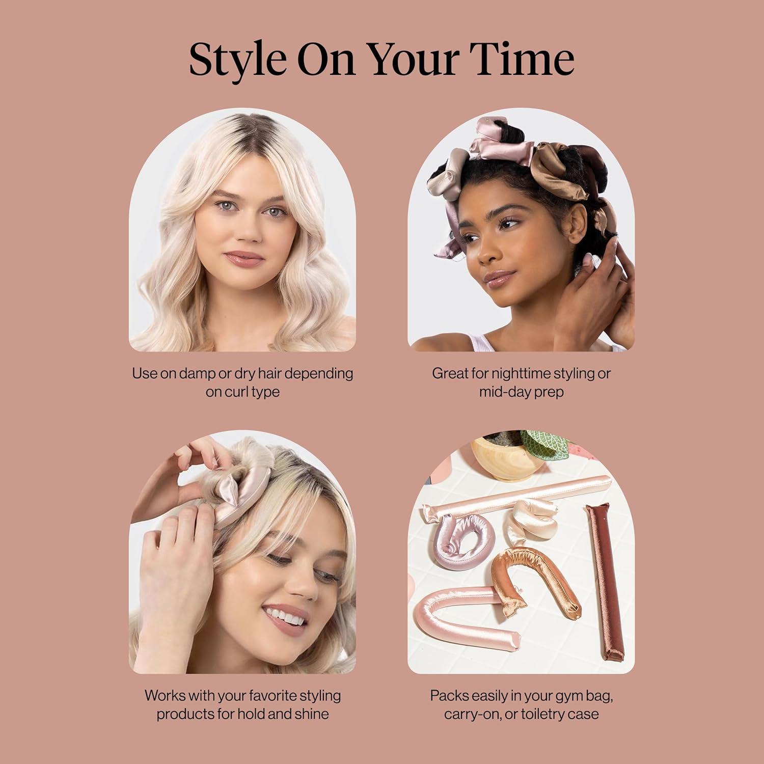 imageKitsch XL Flexi Rods for Heatless Curls Overnight Soft Velvet Hair Rollers for Women Hair Curlers to Sleep In Eucalyptus 4pcsRosewood