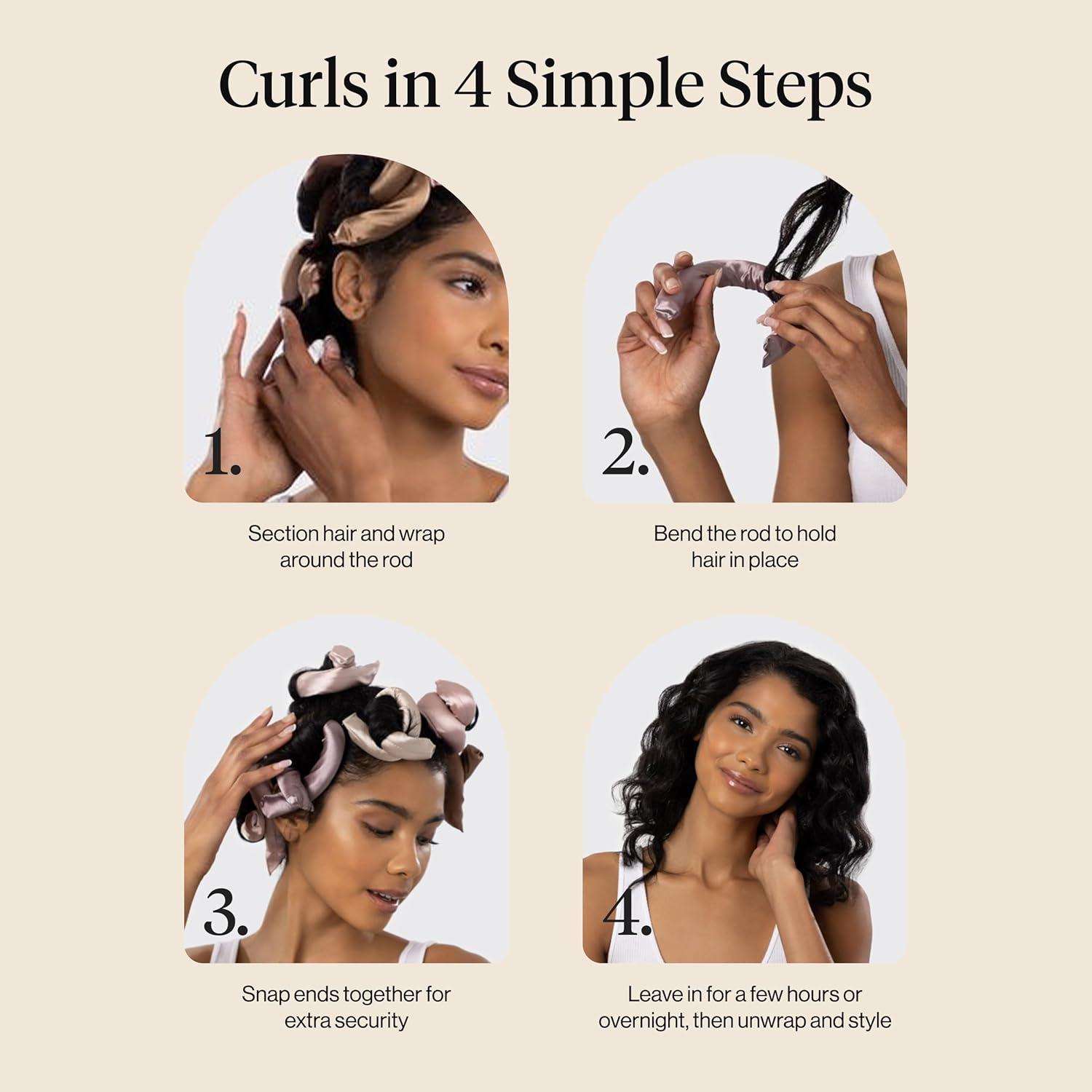 imageKitsch XL Flexi Rods for Heatless Curls Overnight Soft Velvet Hair Rollers for Women Hair Curlers to Sleep In Eucalyptus 4pcsRosewood