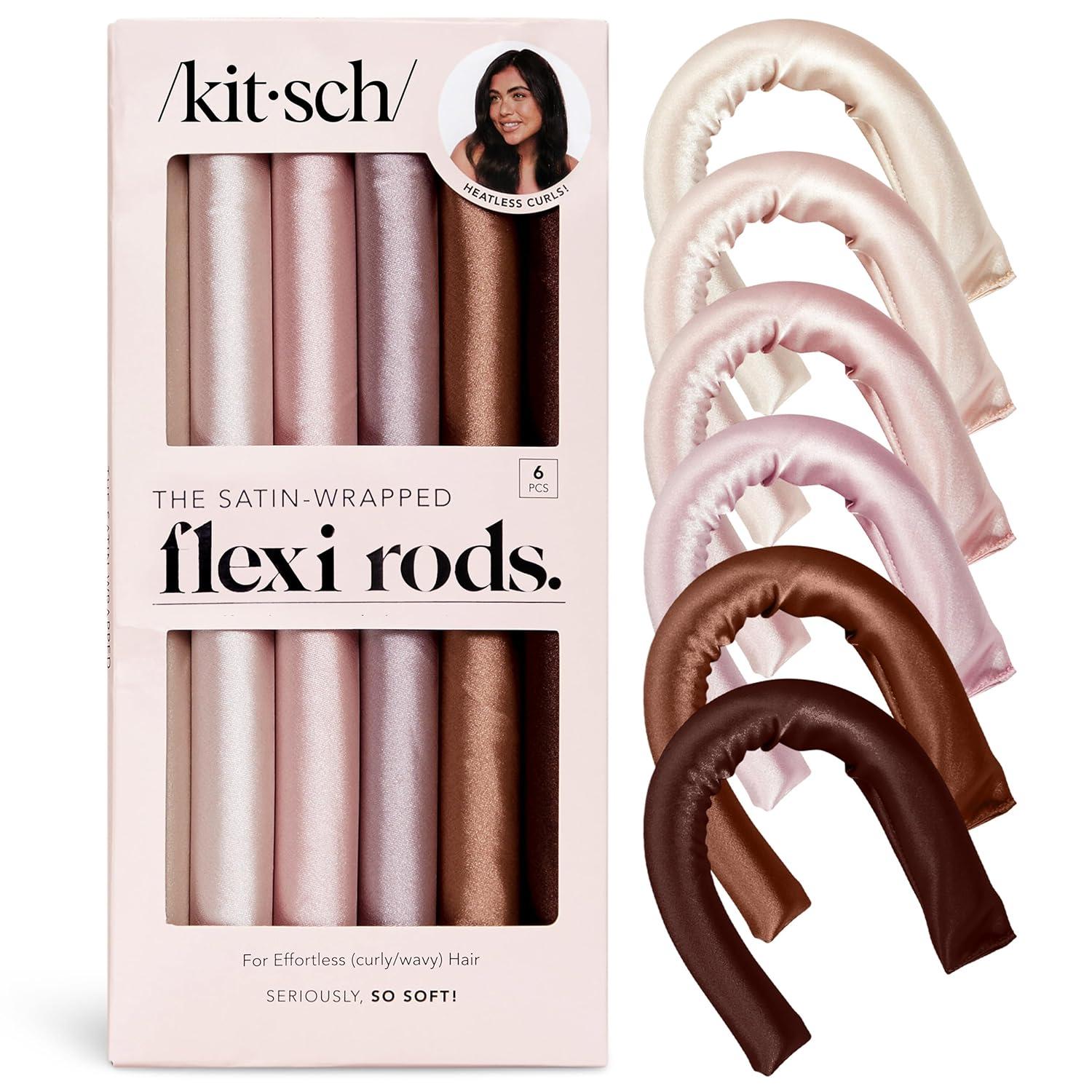 imageKitsch XL Flexi Rods for Heatless Curls Overnight Soft Velvet Hair Rollers for Women Hair Curlers to Sleep In Eucalyptus 4pcsRosewood