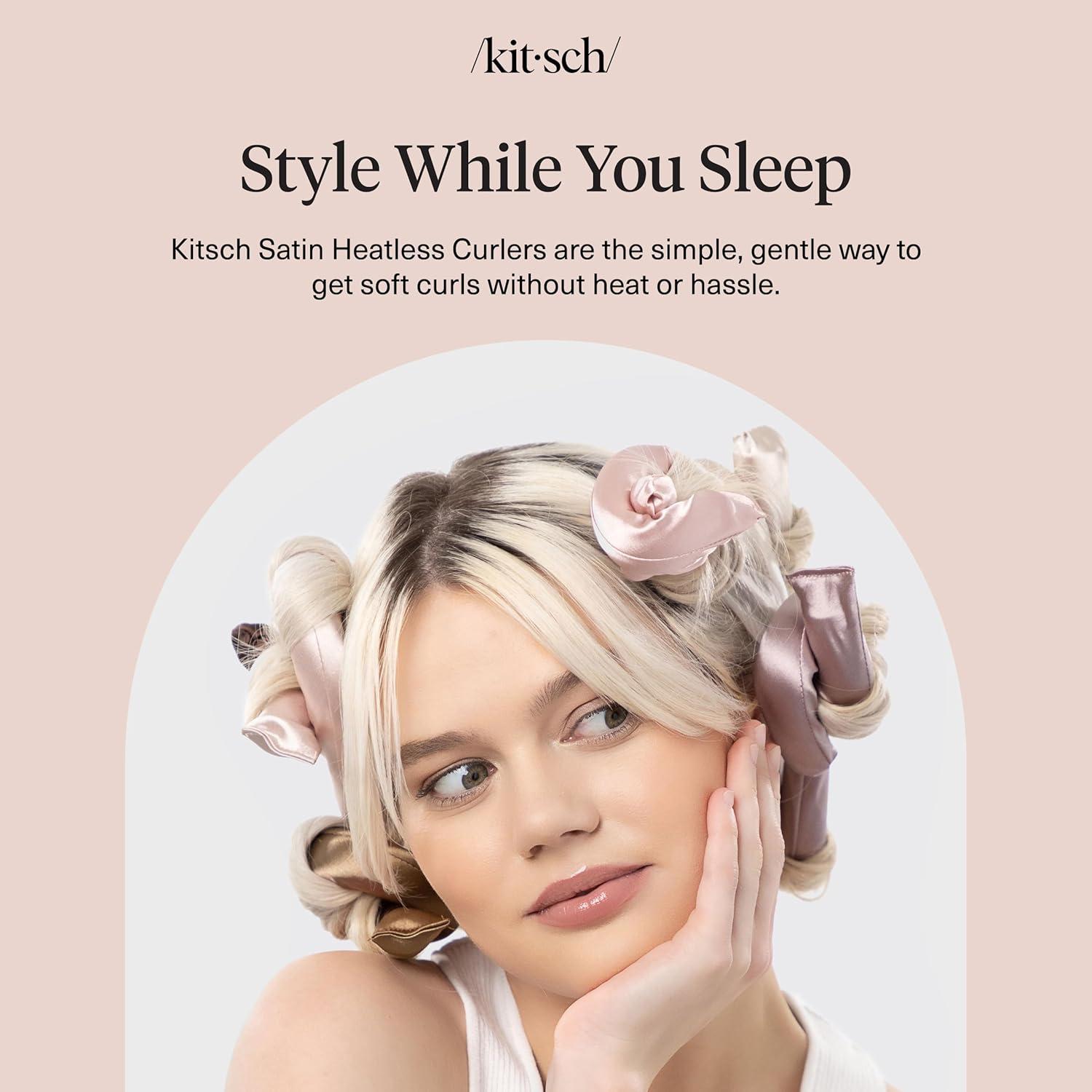 imageKitsch XL Flexi Rods for Heatless Curls Overnight Soft Velvet Hair Rollers for Women Hair Curlers to Sleep In Eucalyptus 4pcsRosewood