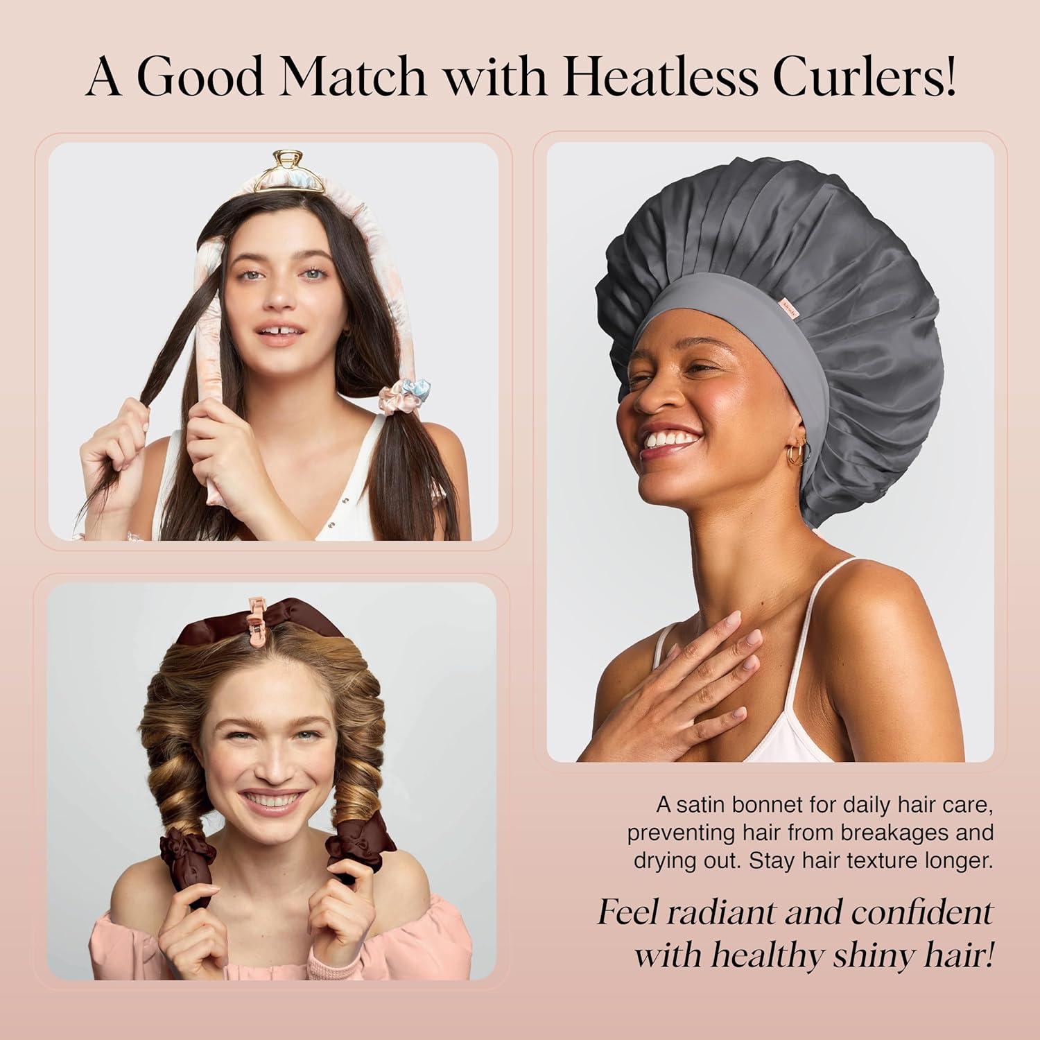 imageKitsch XL Satin Bonnet for Sleeping Softer Than Silk Hair Bonnet for Women Secure Fit Adjustable Night Cap for Curly ampamp Textured Hair Prevents Breakage Tangles ampamp Thinning AuraCharcoal