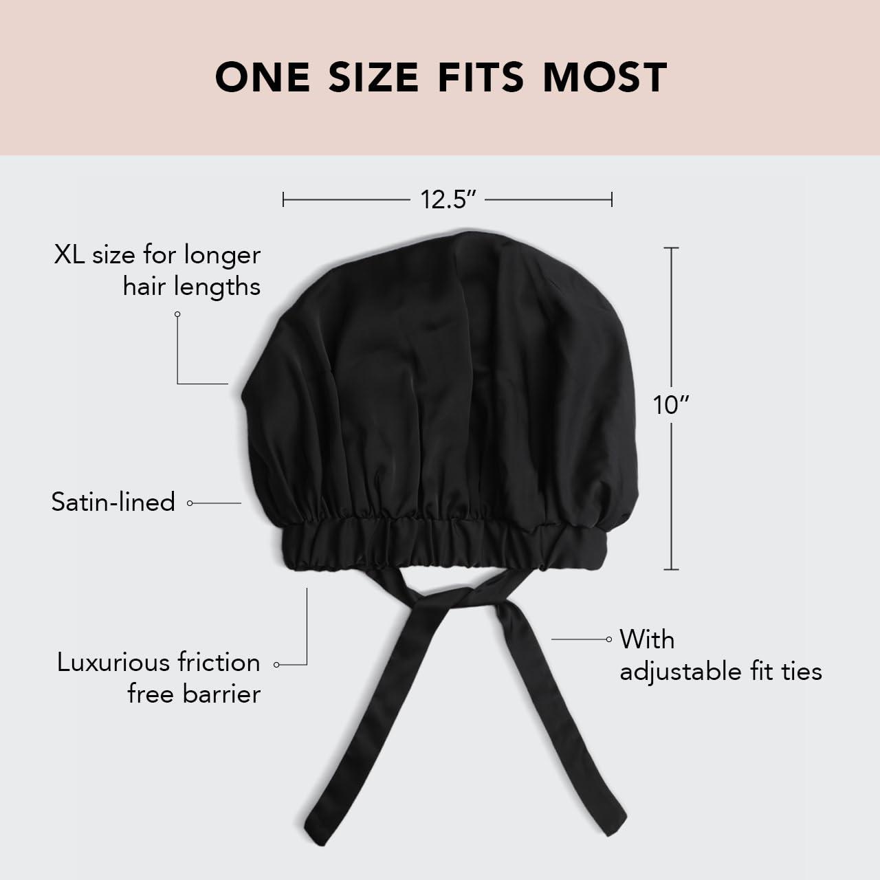 imageKitsch XL Satin Bonnet for Sleeping Softer Than Silk Hair Bonnet for Women Secure Fit Adjustable Night Cap for Curly ampamp Textured Hair Prevents Breakage Tangles ampamp Thinning AuraBlack