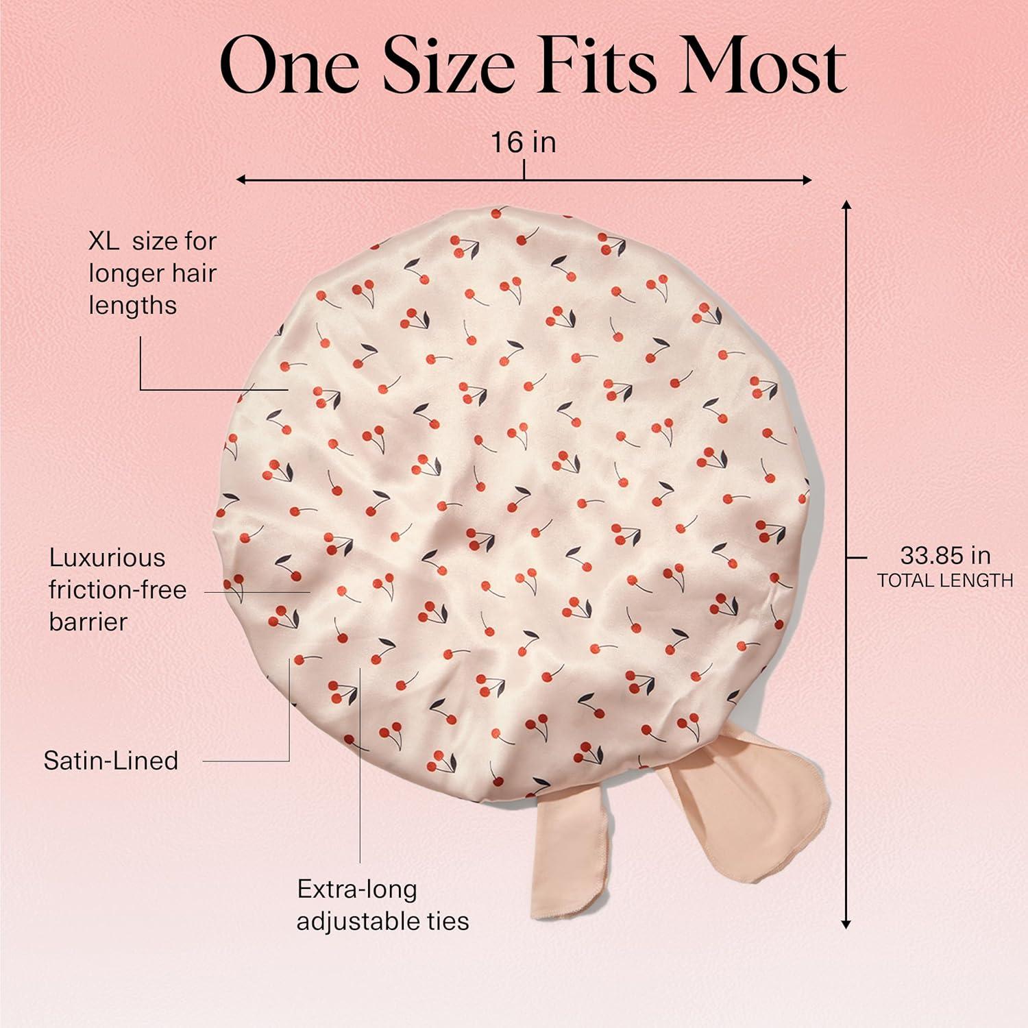 imageKitsch XL Satin Bonnet for Sleeping Softer Than Silk Hair Bonnet for Women Secure Fit Adjustable Night Cap for Curly ampamp Textured Hair Prevents Breakage Tangles ampamp Thinning AuraCherry Print