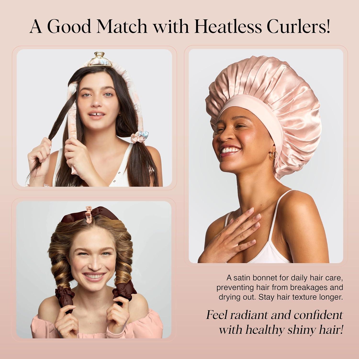 imageKitsch XL Satin Bonnet for Sleeping Softer Than Silk Hair Bonnet for Women Secure Fit Adjustable Night Cap for Curly ampamp Textured Hair Prevents Breakage Tangles ampamp Thinning AuraBlush