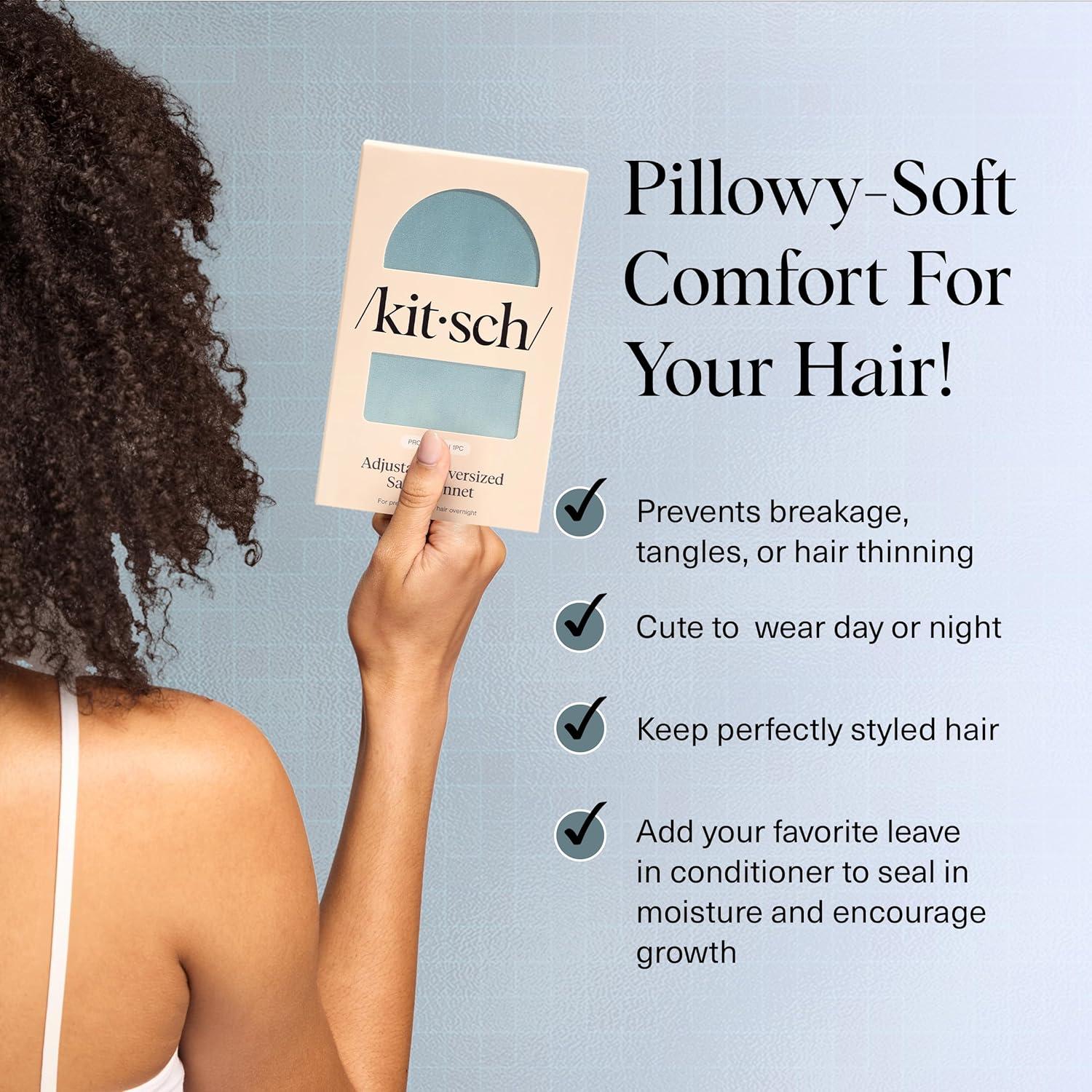 imageKitsch XL Satin Bonnet for Sleeping Softer Than Silk Hair Bonnet for Women Secure Fit Adjustable Night Cap for Curly ampamp Textured Hair Prevents Breakage Tangles ampamp Thinning AuraHaze Blue