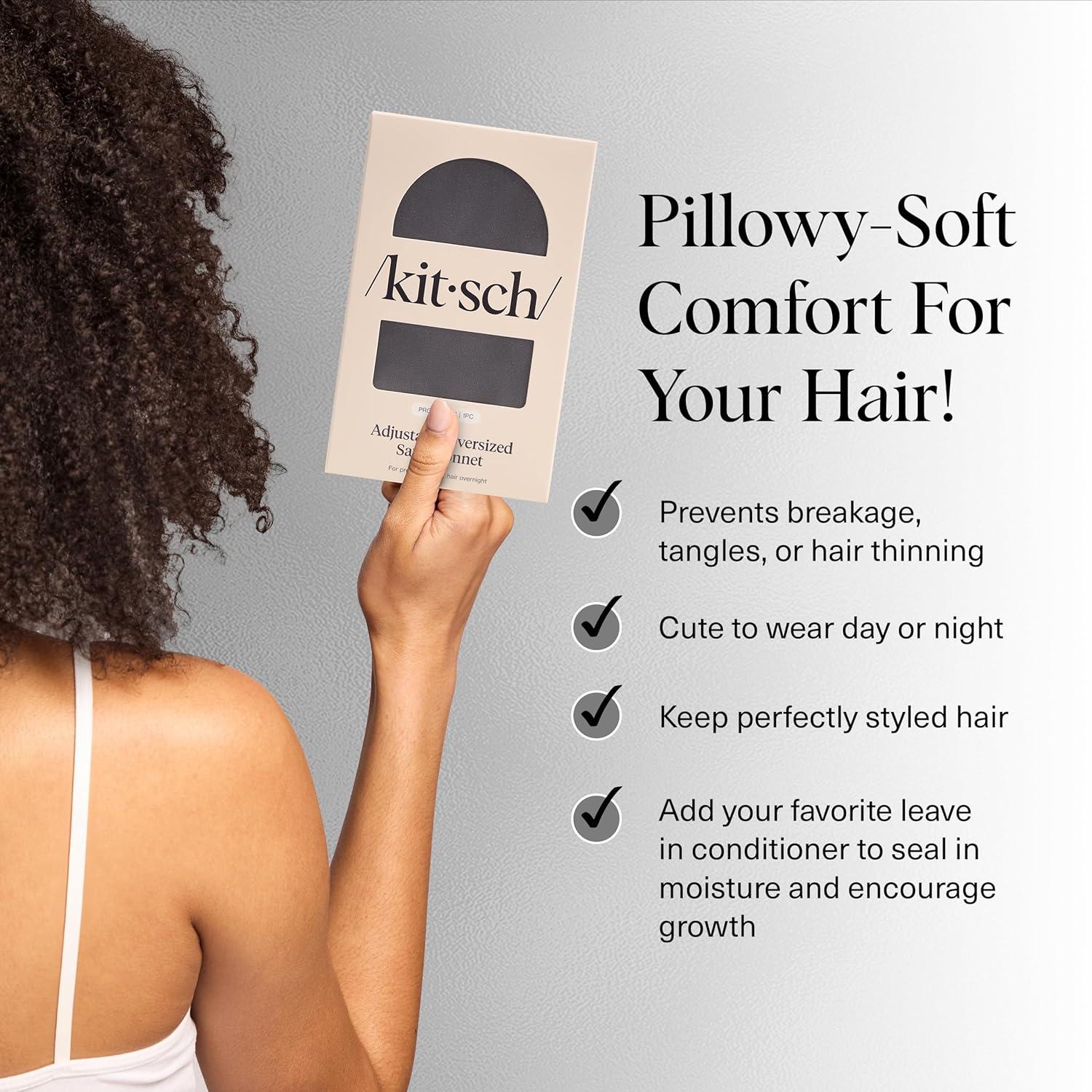 imageKitsch XL Satin Bonnet for Sleeping Softer Than Silk Hair Bonnet for Women Secure Fit Adjustable Night Cap for Curly ampamp Textured Hair Prevents Breakage Tangles ampamp Thinning AuraCharcoal