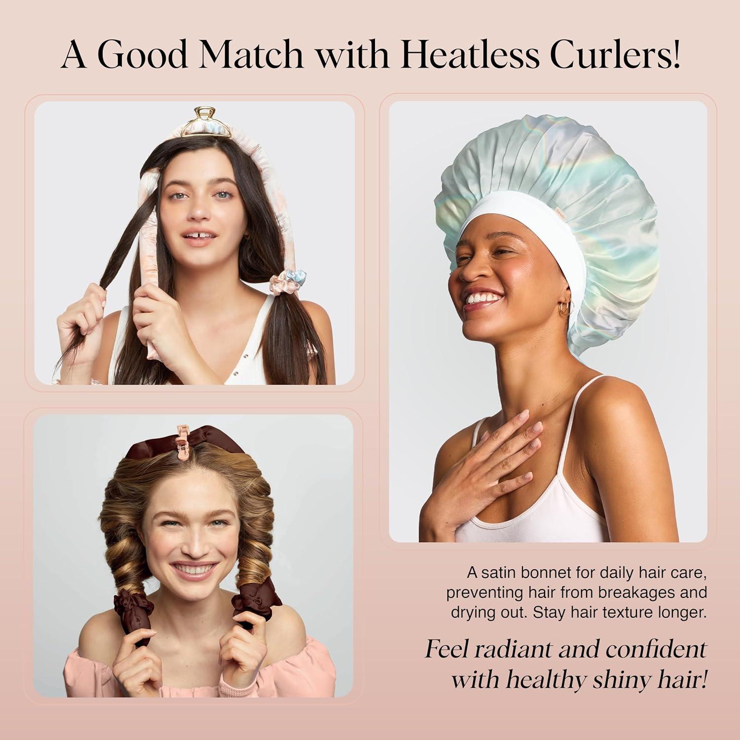 imageKitsch XL Satin Bonnet for Sleeping Softer Than Silk Hair Bonnet for Women Secure Fit Adjustable Night Cap for Curly ampamp Textured Hair Prevents Breakage Tangles ampamp Thinning AuraAura