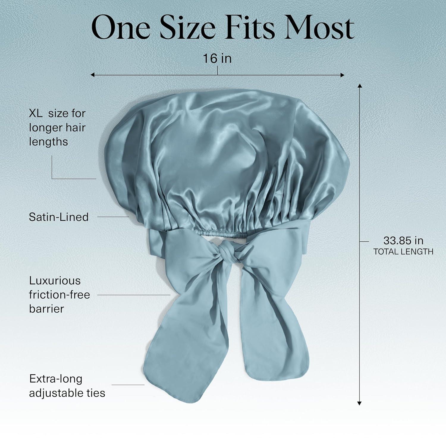 imageKitsch XL Satin Bonnet for Sleeping Softer Than Silk Hair Bonnet for Women Secure Fit Adjustable Night Cap for Curly ampamp Textured Hair Prevents Breakage Tangles ampamp Thinning AuraHaze Blue