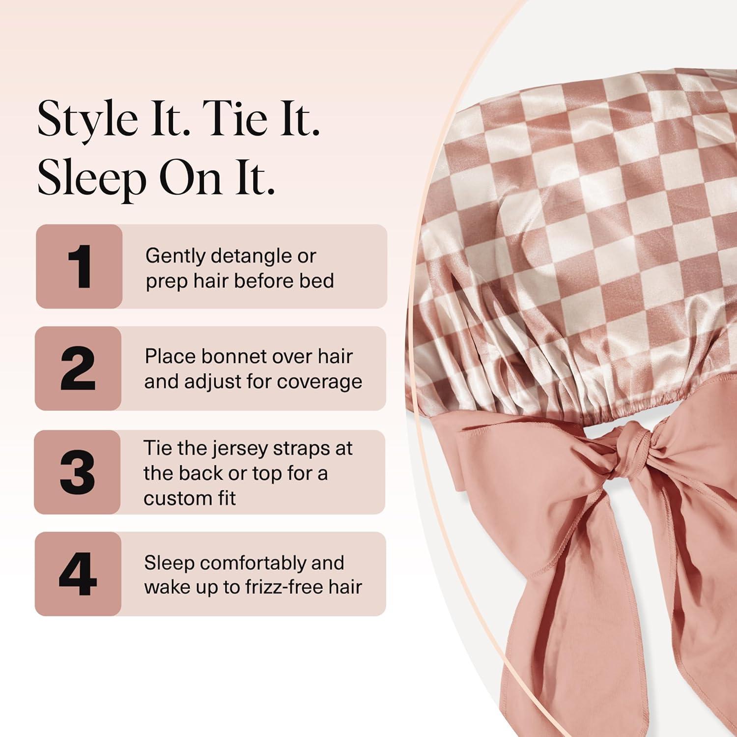 imageKitsch XL Satin Bonnet for Sleeping Softer Than Silk Hair Bonnet for Women Secure Fit Adjustable Night Cap for Curly ampamp Textured Hair Prevents Breakage Tangles ampamp Thinning AuraTerracotta Checker