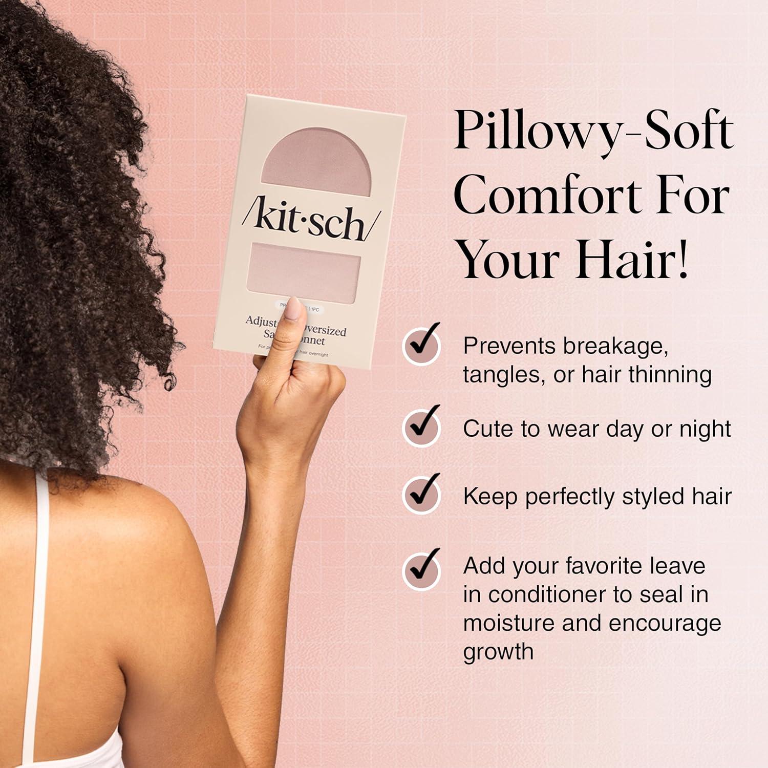 imageKitsch XL Satin Bonnet for Sleeping Softer Than Silk Hair Bonnet for Women Secure Fit Adjustable Night Cap for Curly ampamp Textured Hair Prevents Breakage Tangles ampamp Thinning AuraBlush