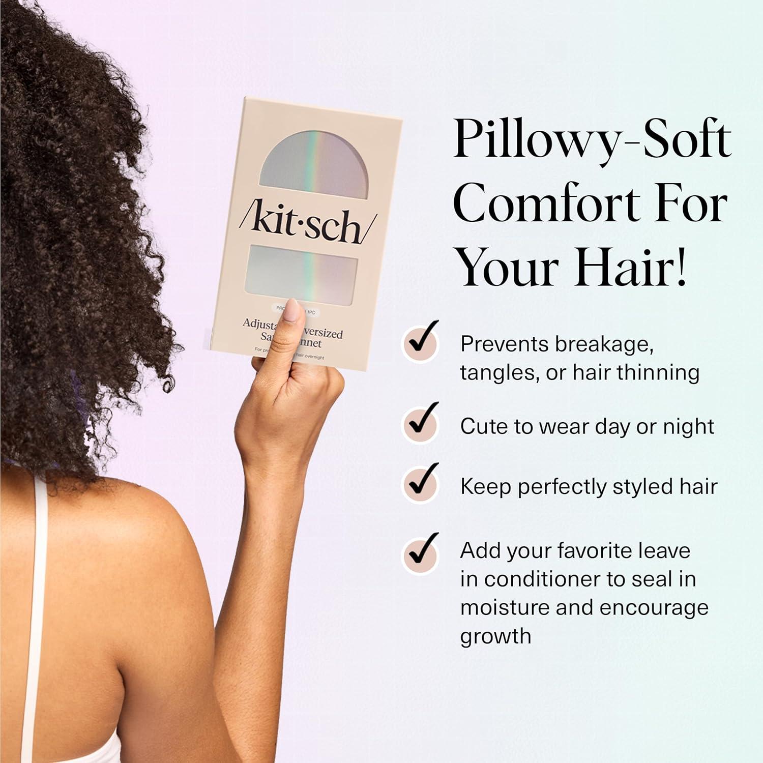 imageKitsch XL Satin Bonnet for Sleeping Softer Than Silk Hair Bonnet for Women Secure Fit Adjustable Night Cap for Curly ampamp Textured Hair Prevents Breakage Tangles ampamp Thinning AuraAura