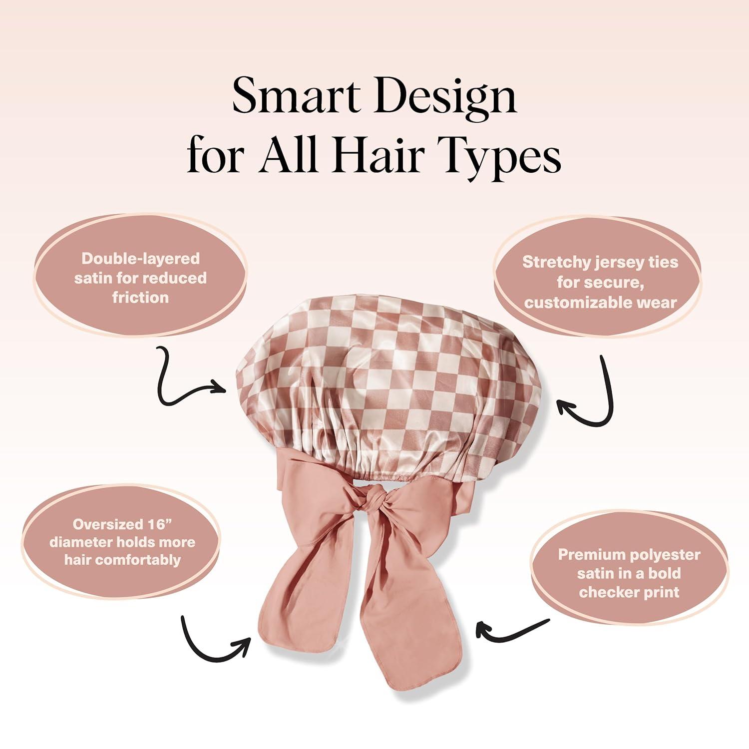 imageKitsch XL Satin Bonnet for Sleeping Softer Than Silk Hair Bonnet for Women Secure Fit Adjustable Night Cap for Curly ampamp Textured Hair Prevents Breakage Tangles ampamp Thinning AuraTerracotta Checker