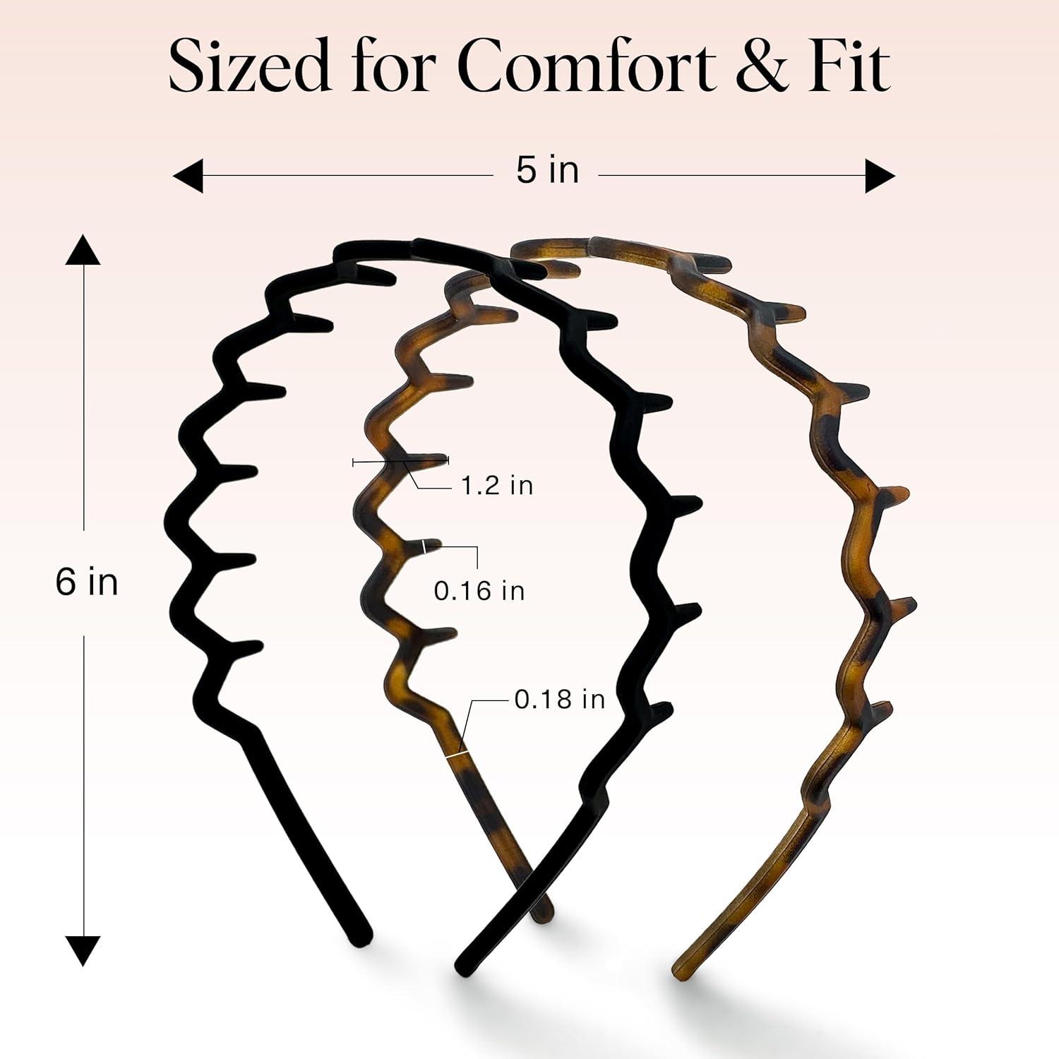 imageKitsch Zig Zag Headbands for Women Non Slip Fashion Accessories for Slicked Back Styles Comfortable Comb Headband with Teeth Ideal Gifts for Women Tortoise ampamp Black Headband 2 pcsBlack Tort