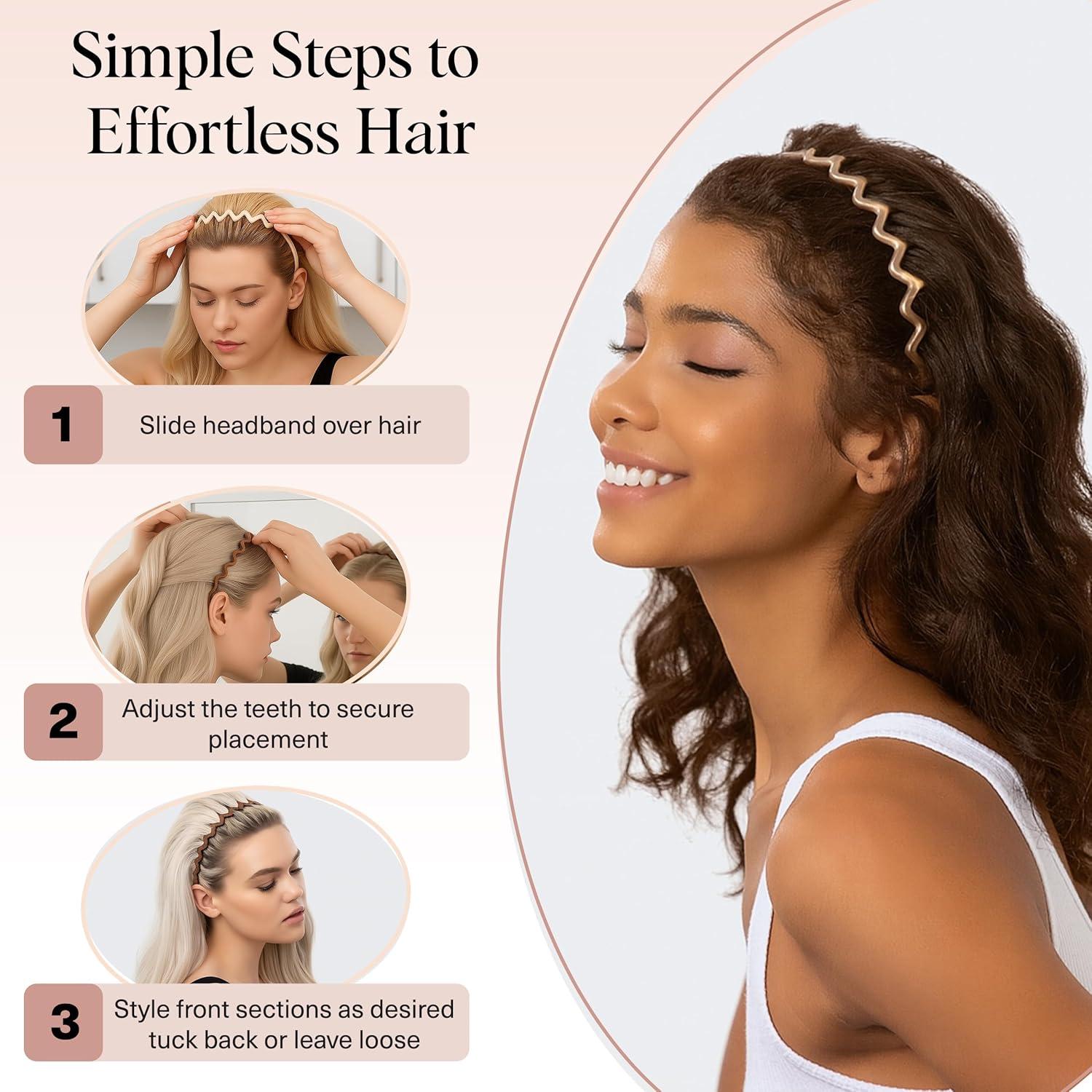 imageKitsch Zig Zag Headbands for Women Non Slip Fashion Accessories for Slicked Back Styles Comfortable Comb Headband with Teeth Ideal Gifts for Women Tortoise ampamp Black Headband 2 pcsNeutral